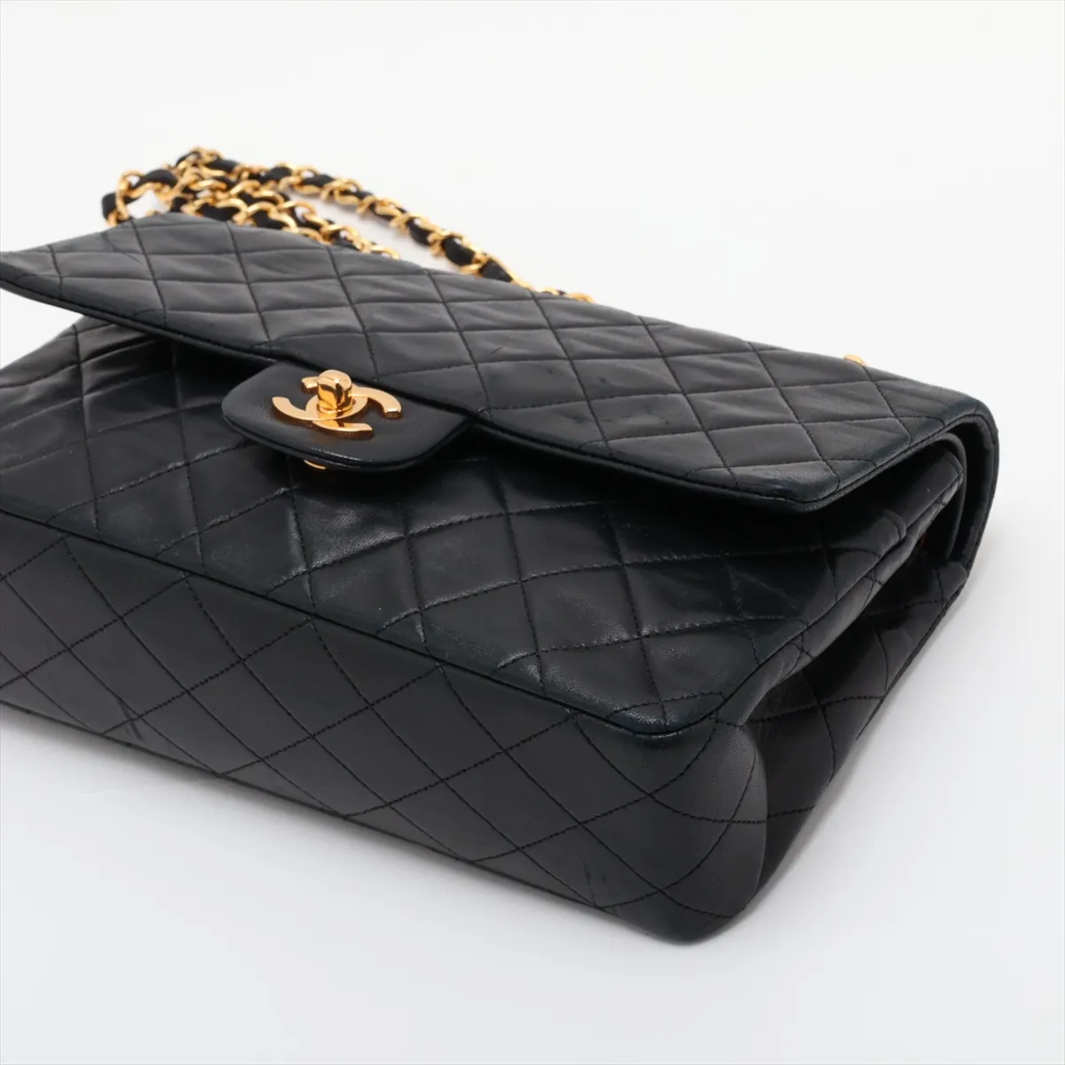Matelassé 25 Lambskin Double Flap Double Chain Bag, Black with Gold Hardware, 1448737, Series 1, A01112 — view 3