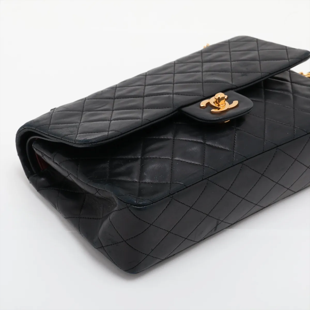 Matelassé 25 Lambskin Double Flap Double Chain Bag, Black with Gold Hardware, 1448737, Series 1, A01112 — view 4