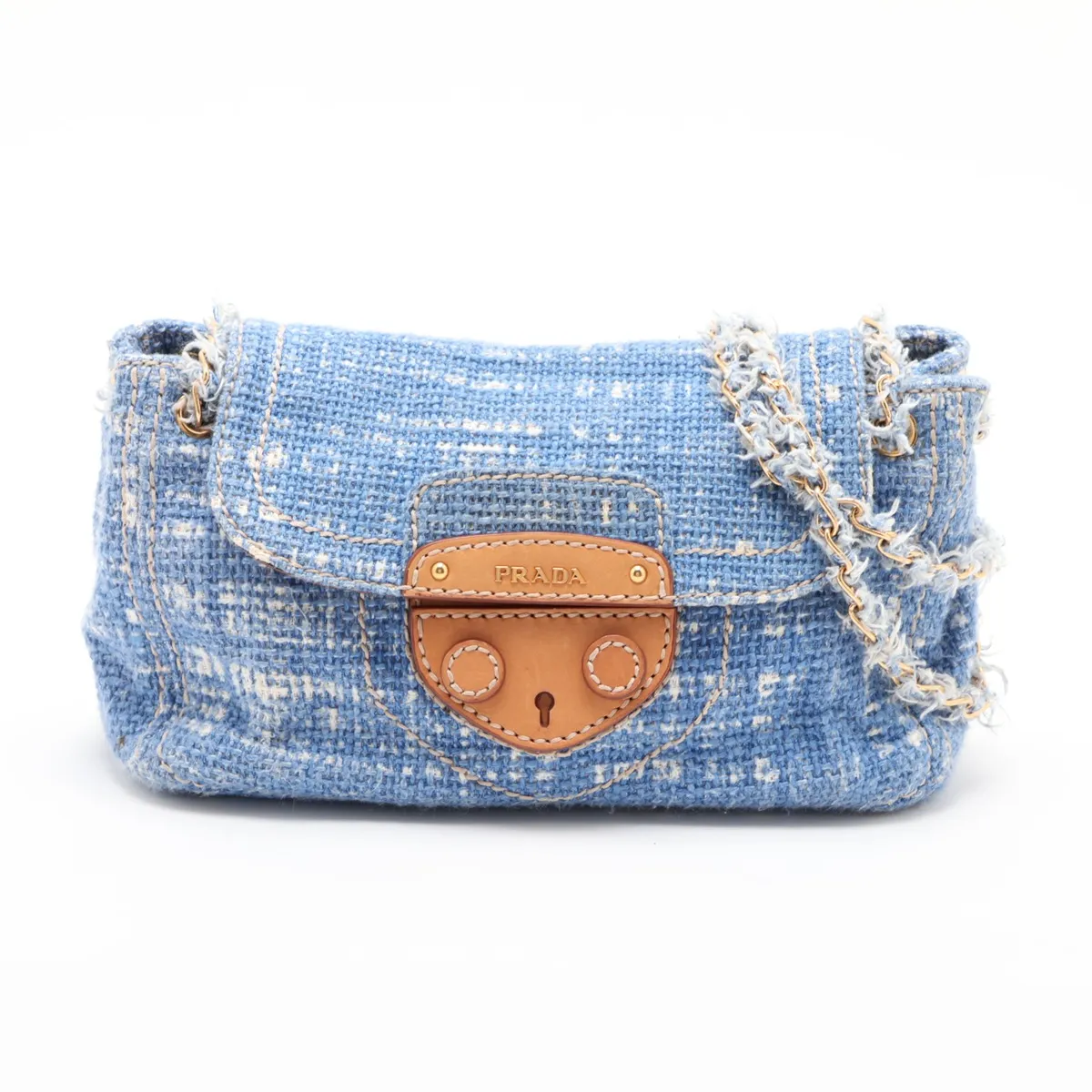 tweed chain shoulder bag, blue