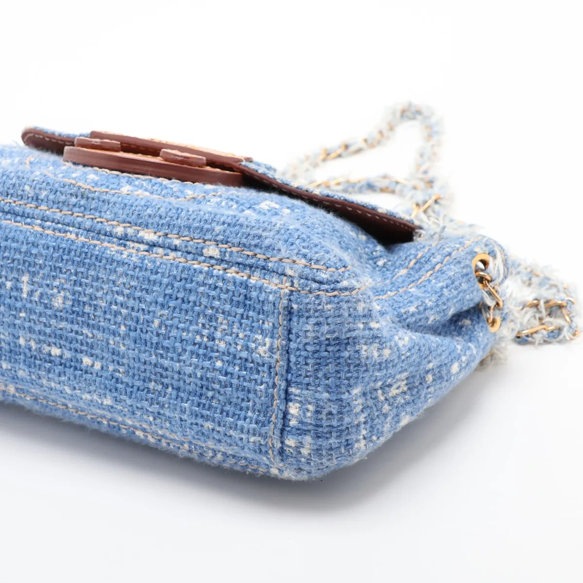 tweed chain shoulder bag, blue — view 3