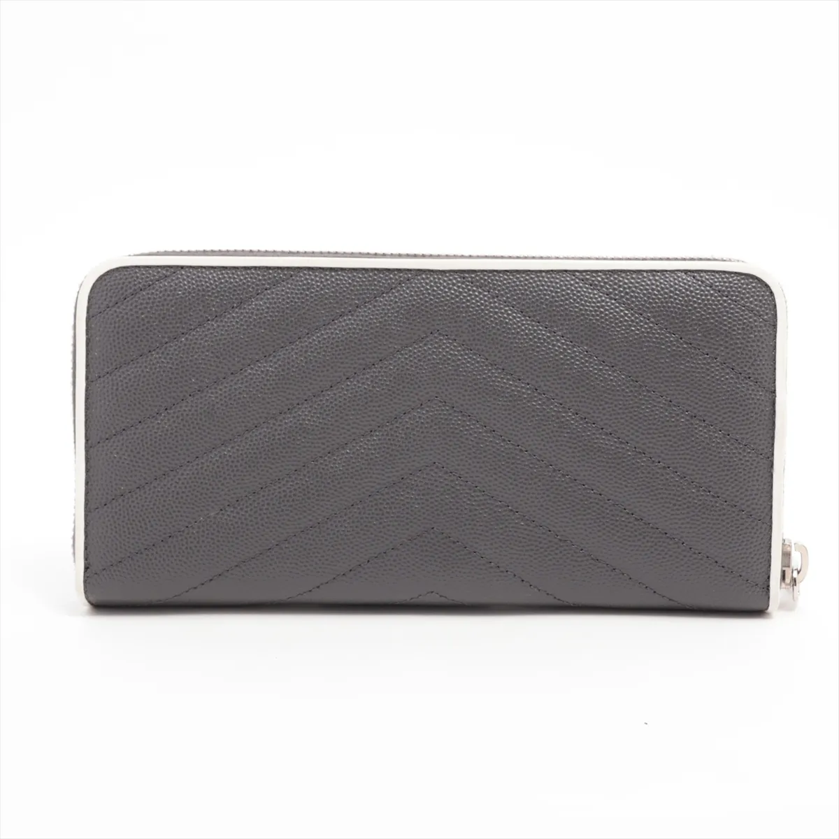 V Stitch Monogram YSL VRN358094 Leather Round Zip Wallet Gray — view 2