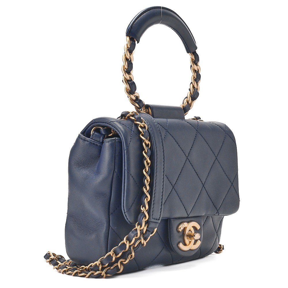 Lambskin Matelassé 2-Way Shoulder Bag, Blue, Gold Hardware, Serial Number 29 — view 3