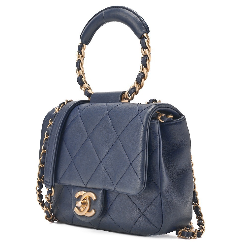 Lambskin Matelassé 2-Way Shoulder Bag, Blue, Gold Hardware, Serial Number 29 — view 4