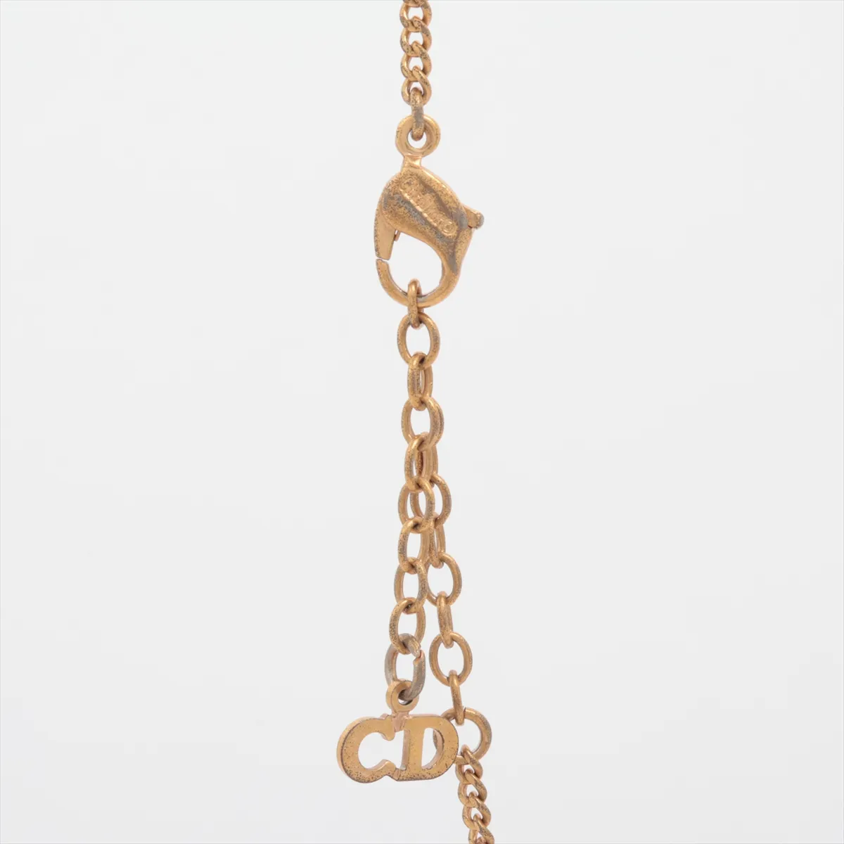 logo necklace, GP x rhinestone, gold. Shows signs of wear, — view 3