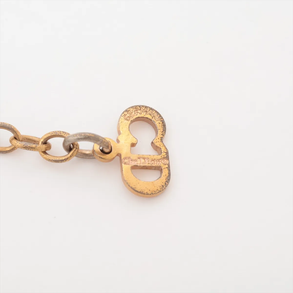 logo necklace, GP x rhinestone, gold. Shows signs of wear, — view 4