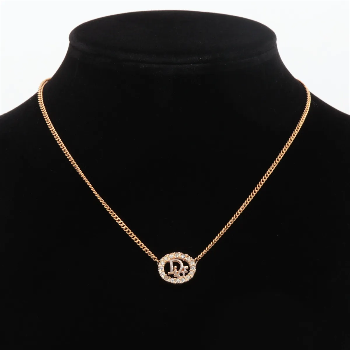 logo necklace, GP x rhinestone, gold. Shows signs of wear, — view 5