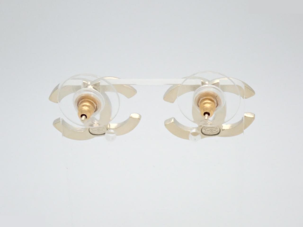 earrings, A20B, Coco Mark design, rhinestones, gold, 1.7cm wide. — view 2
