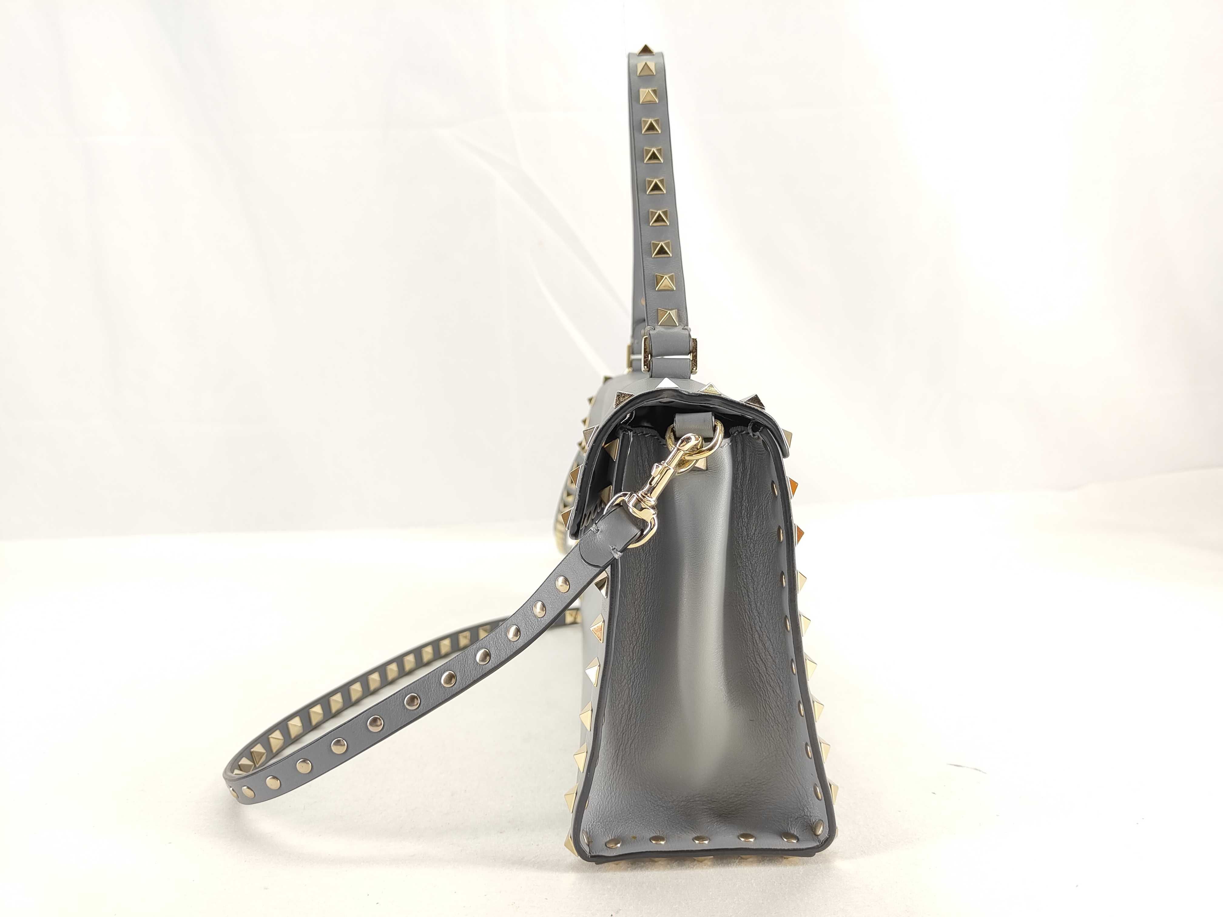 Rockstud Leather Shoulder Bag, Blue Handbag — view 3