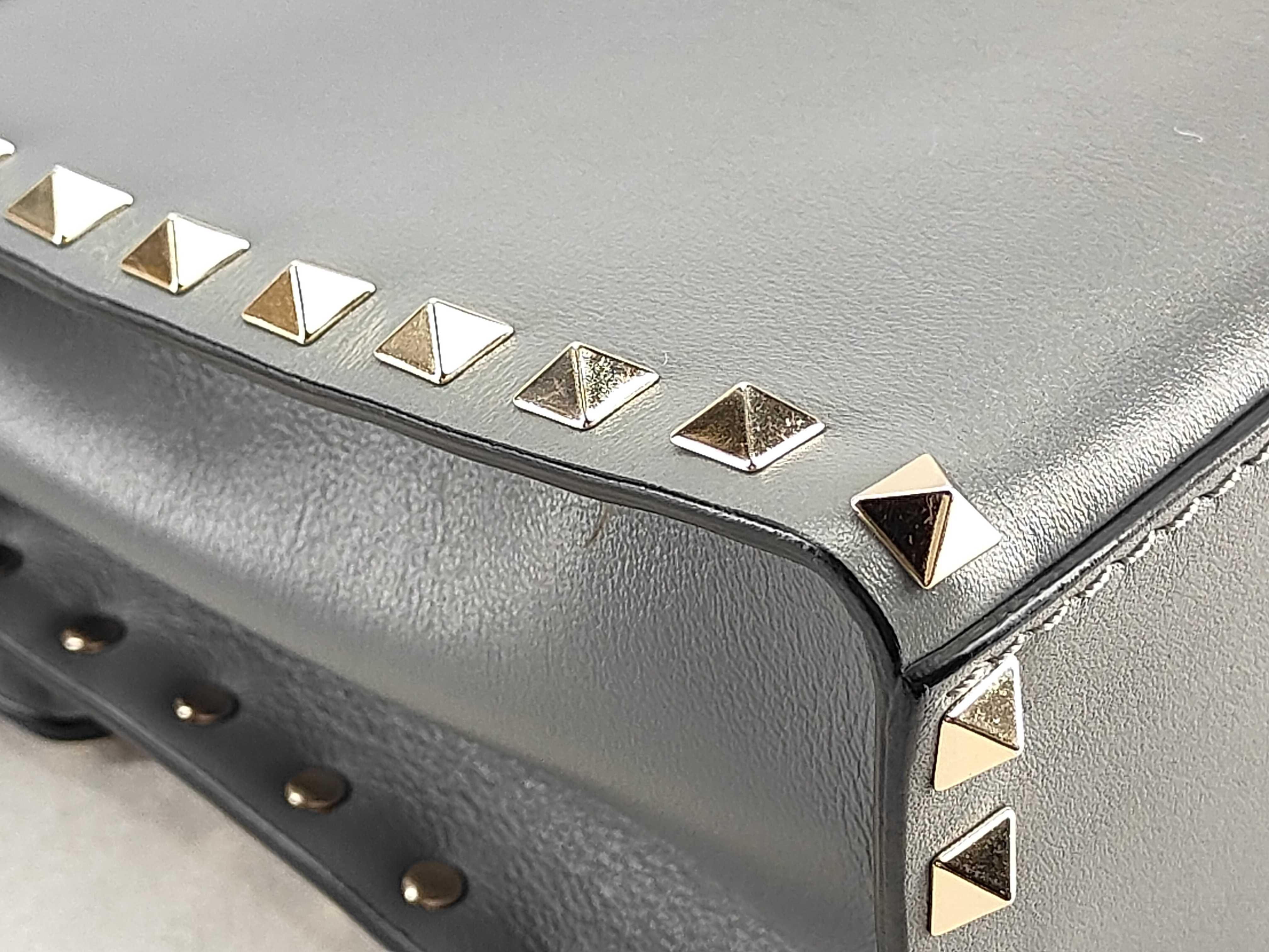 Rockstud Leather Shoulder Bag, Blue Handbag — view 7