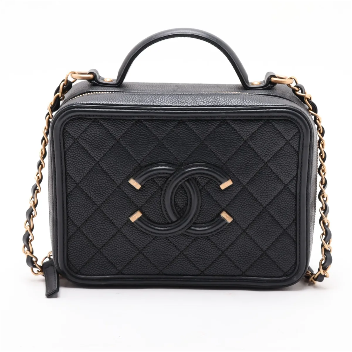 CC Filigree Caviar Skin Chain Shoulder Bag, Black with Gold Hardware, 24867338, serial number in the 24 range.