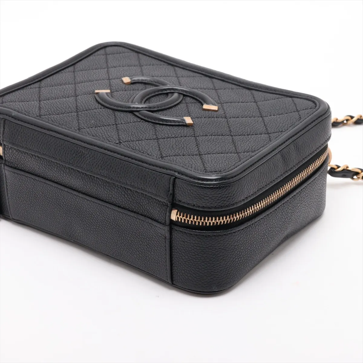 CC Filigree Caviar Skin Chain Shoulder Bag, Black with Gold Hardware, 24867338, serial number in the 24 range. — view 3