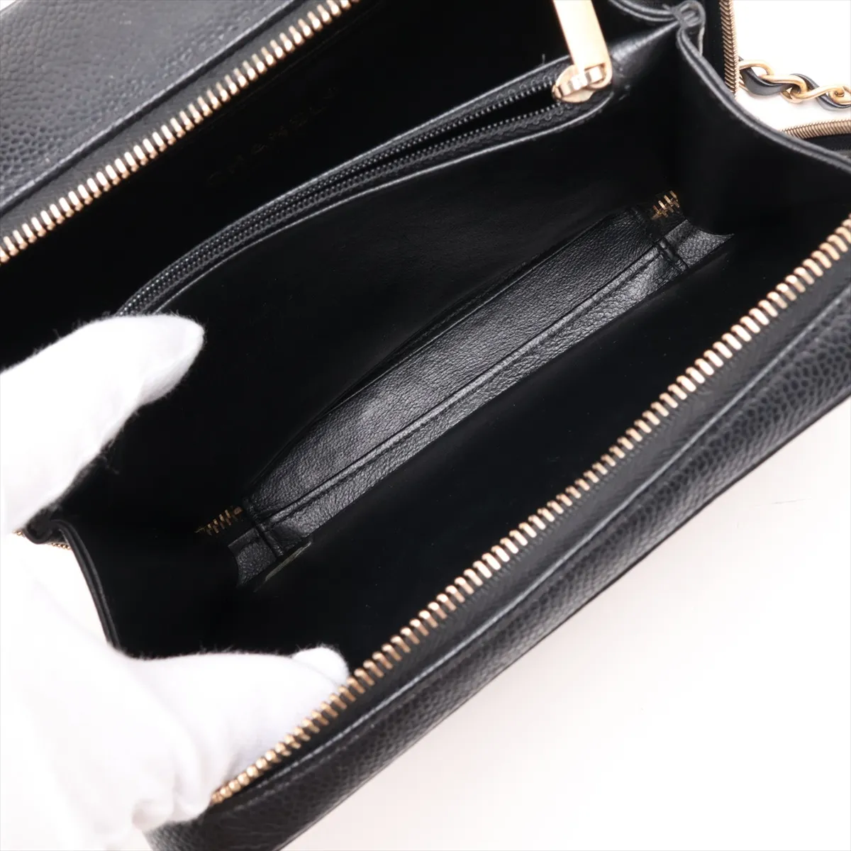 CC Filigree Caviar Skin Chain Shoulder Bag, Black with Gold Hardware, 24867338, serial number in the 24 range. — view 8