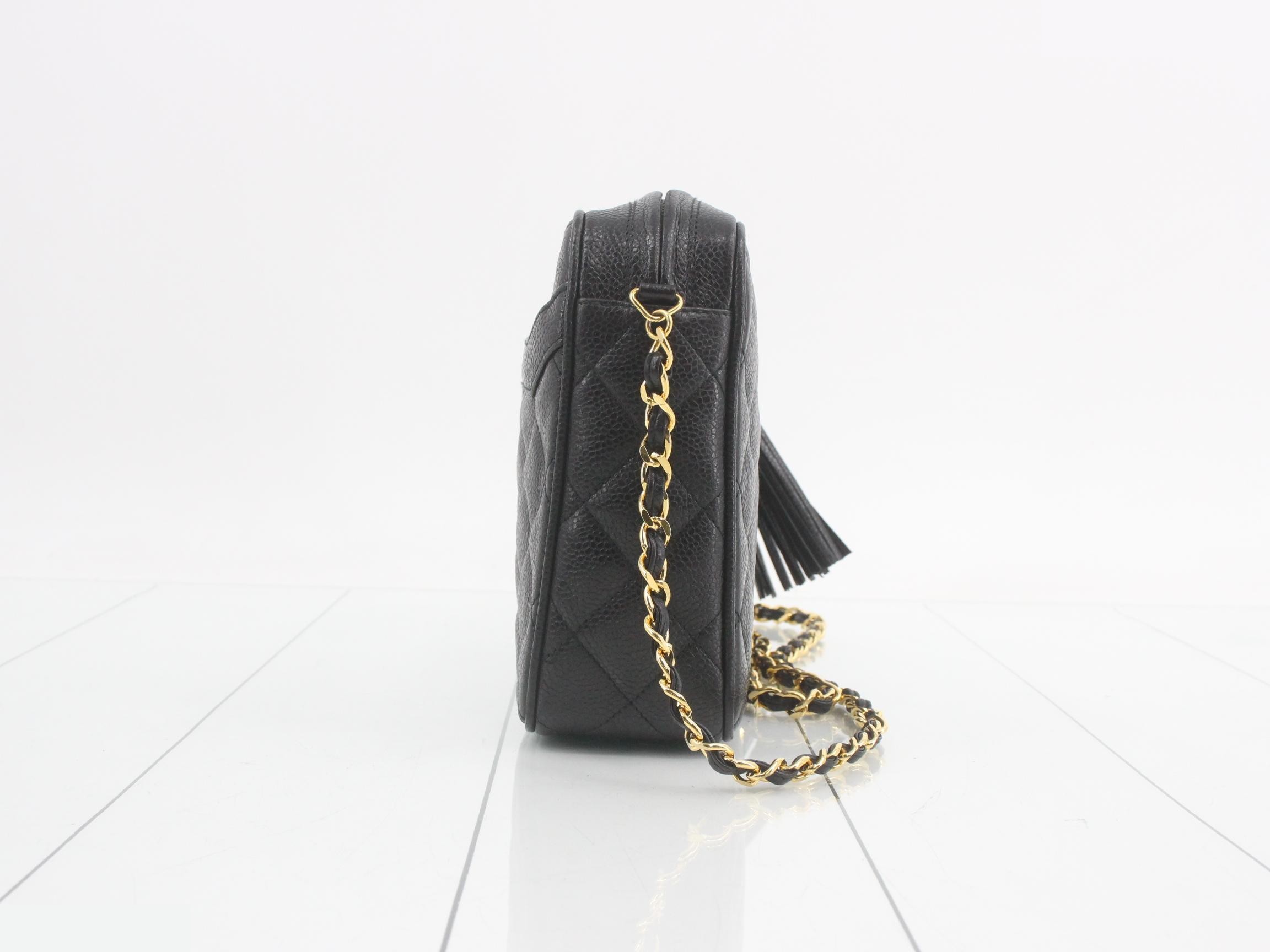 Matelassé Caviar Skin Coco Mark Fringe Chain Shoulder Bag — view 3