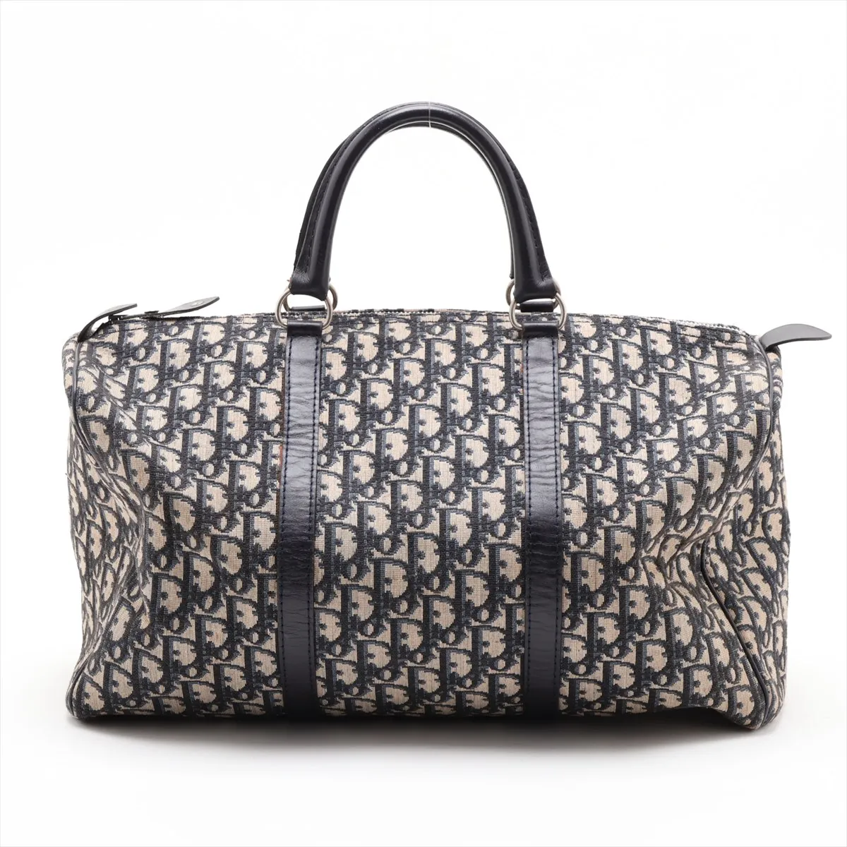Trotter Canvas x Leather Boston Bag, Navy