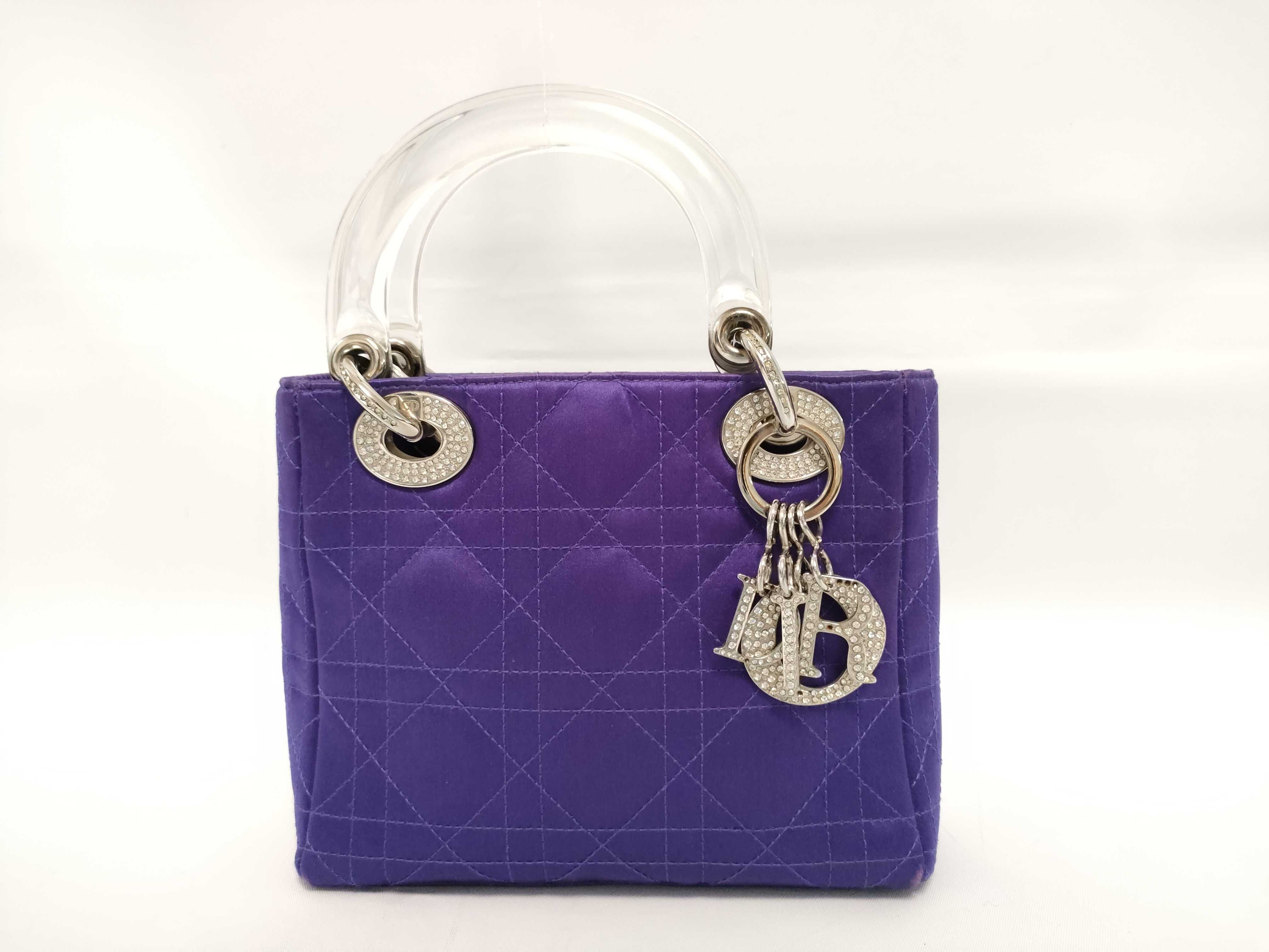 DU- Mini Lady Nylon Handbag Purple Crystal Handle Crystal Missing Handbag