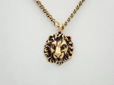 Lion Head Necklace, Gold, Chain approx. 60cm