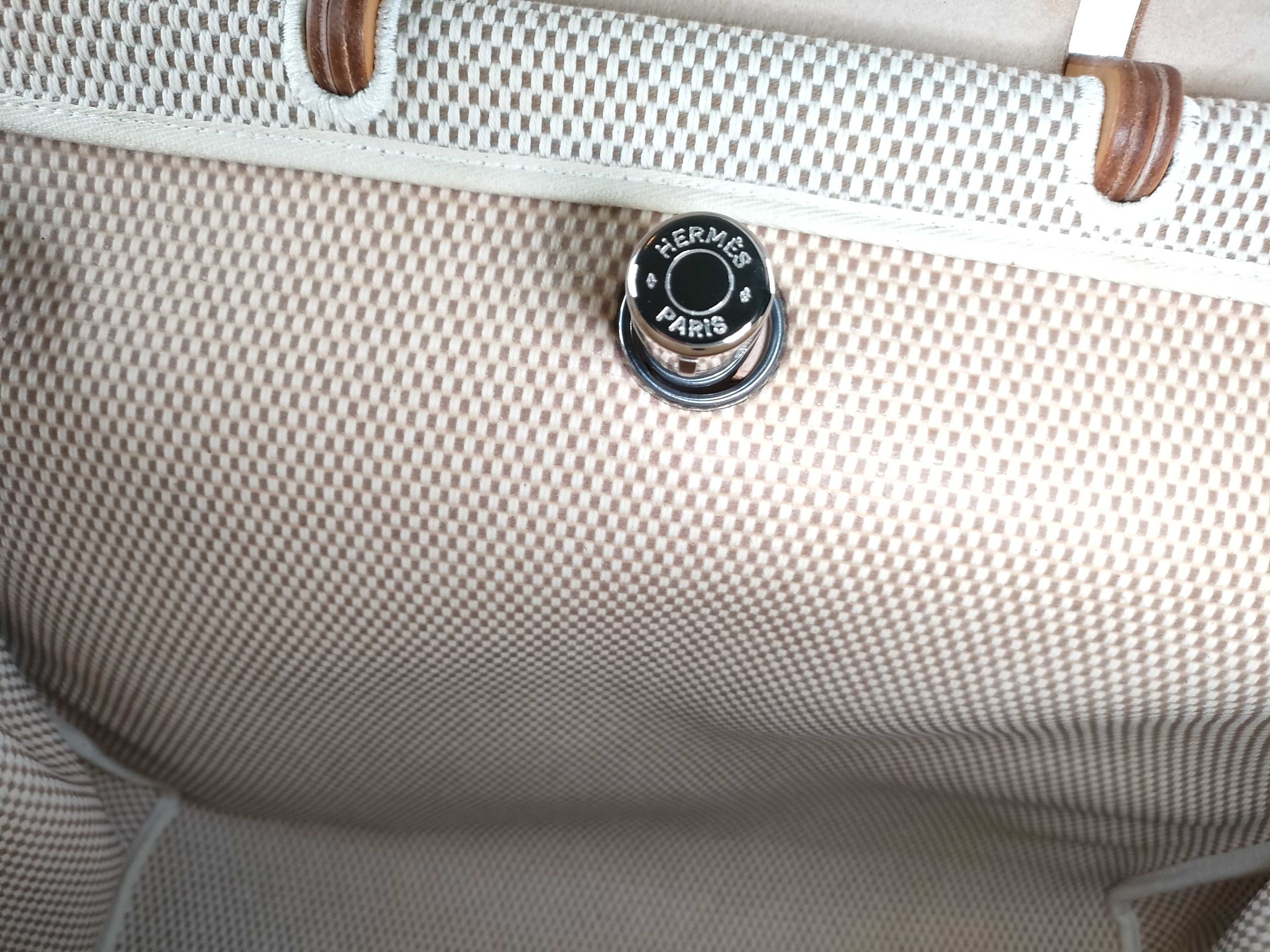 Herbag MM Toile H x Vache Hunter Beige x Brown Silver Hardware F: 2002 Shoulder Bag — view 12