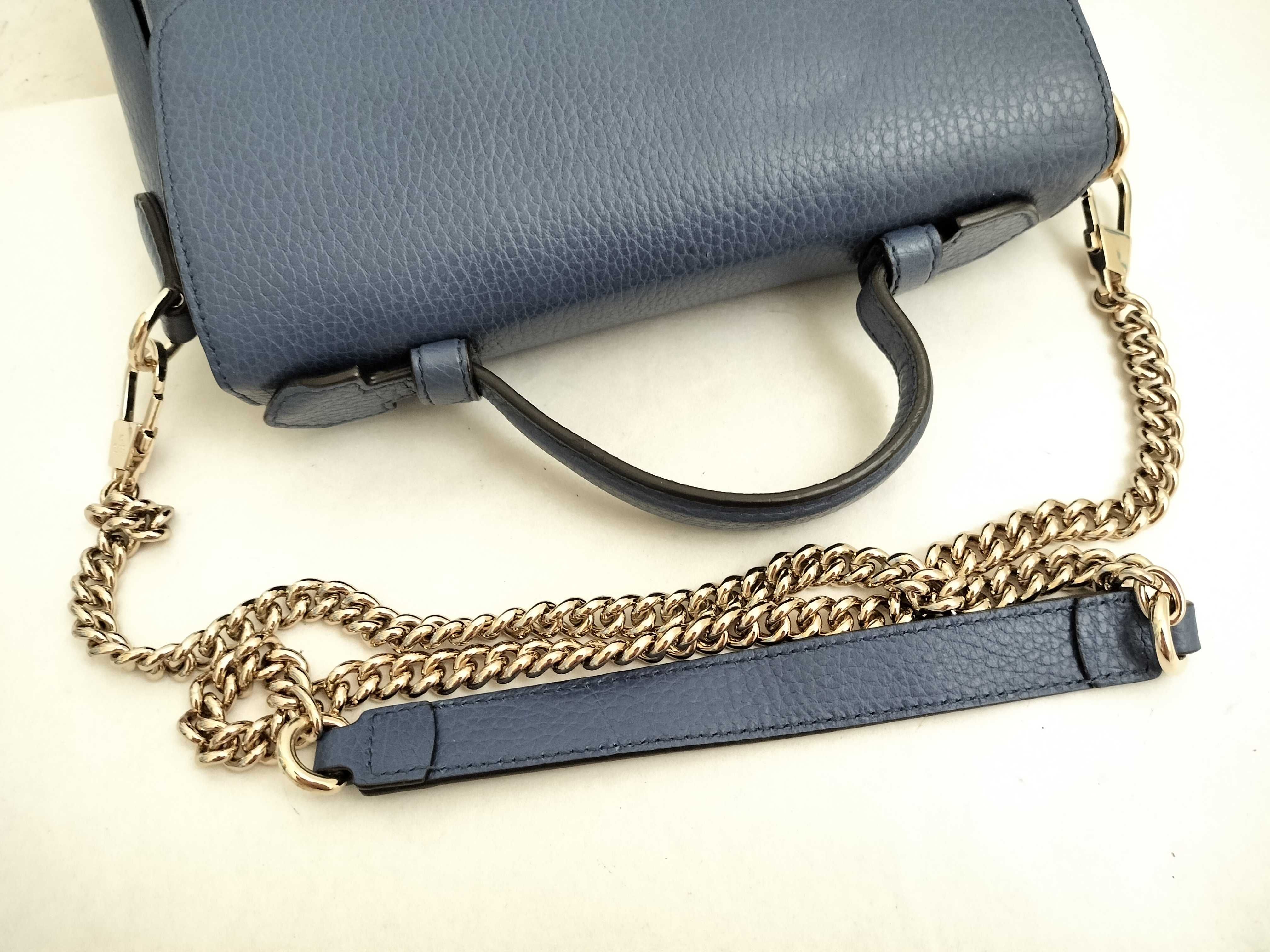 510302 Interlocking 2-way Handbag Shoulder Bag Chain Crossbody Shoulder Bag Leather Blue Women's Handbag — view 6