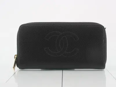 Coco Mark Long Wallet, Round Zip, Caviar Leather, Black, Series 9