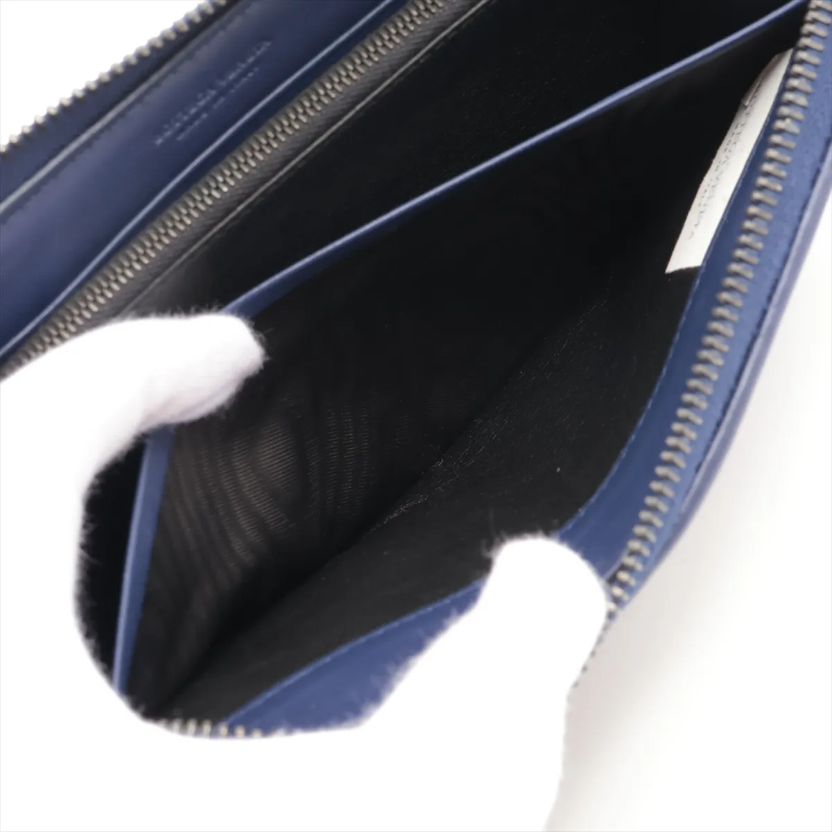Intrecciato Leather Round Zip Wallet, Navy — view 7