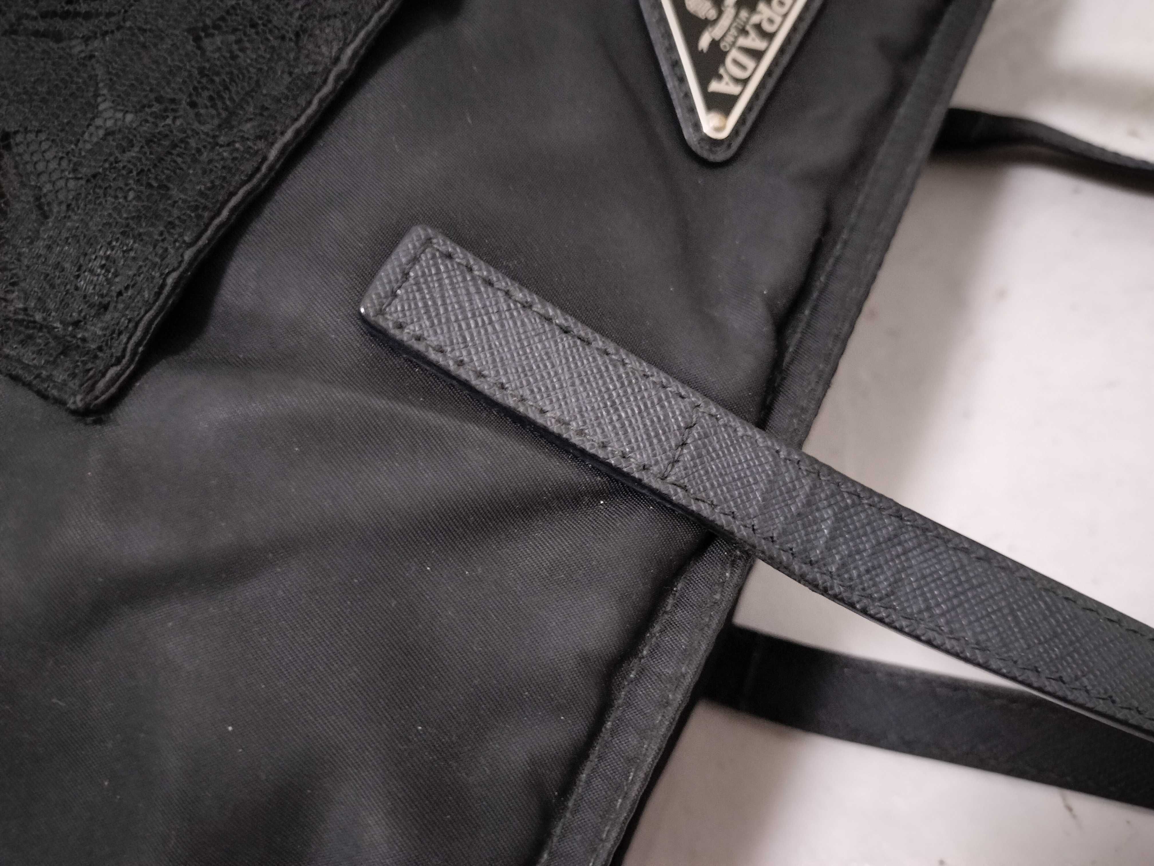 tote bag, nylon, black, lace tote bag — view 5