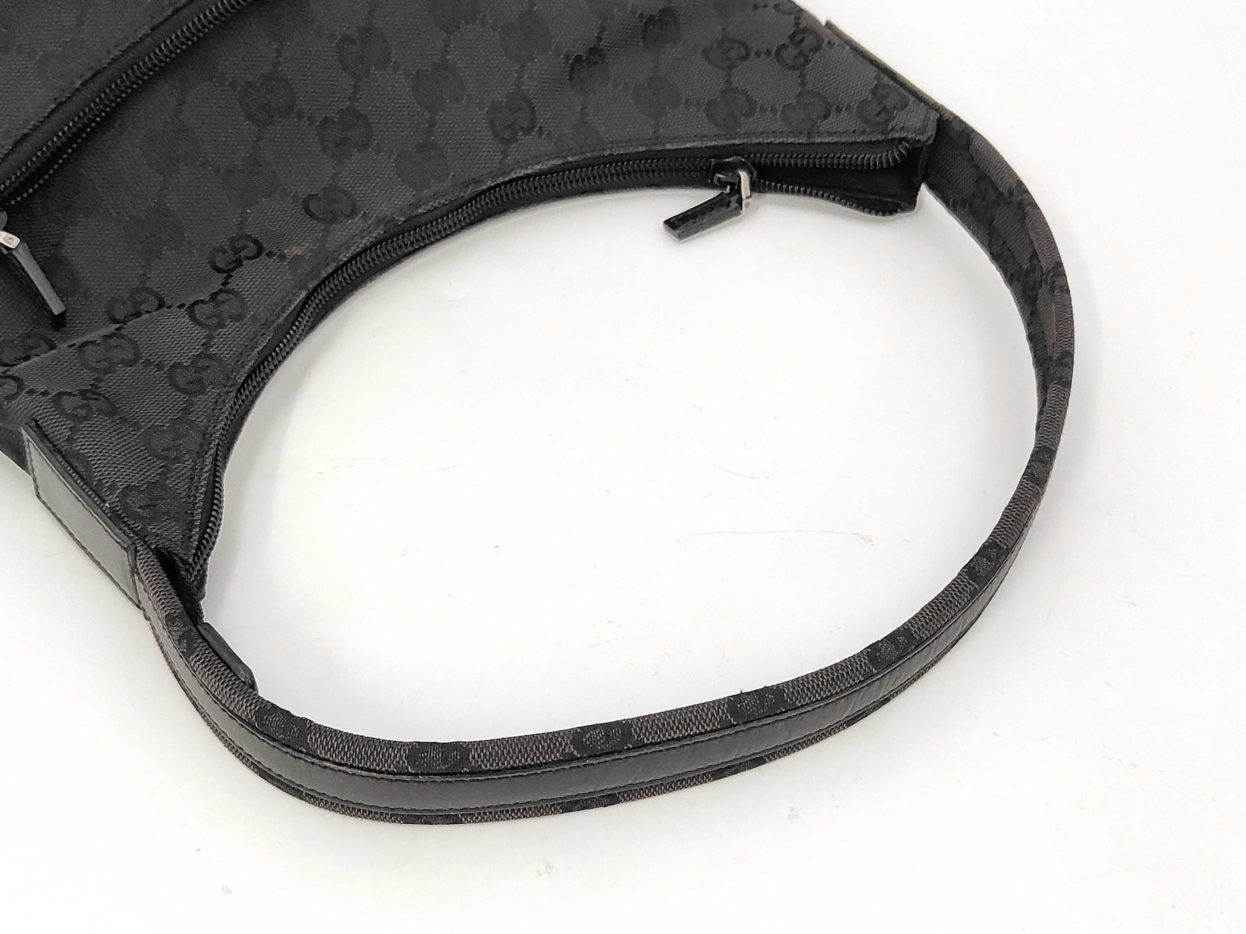 Shoulder Bag, Gucci One-Shoulder Bag, GG Canvas Leather Half-Moon Hobo, Black — view 5
