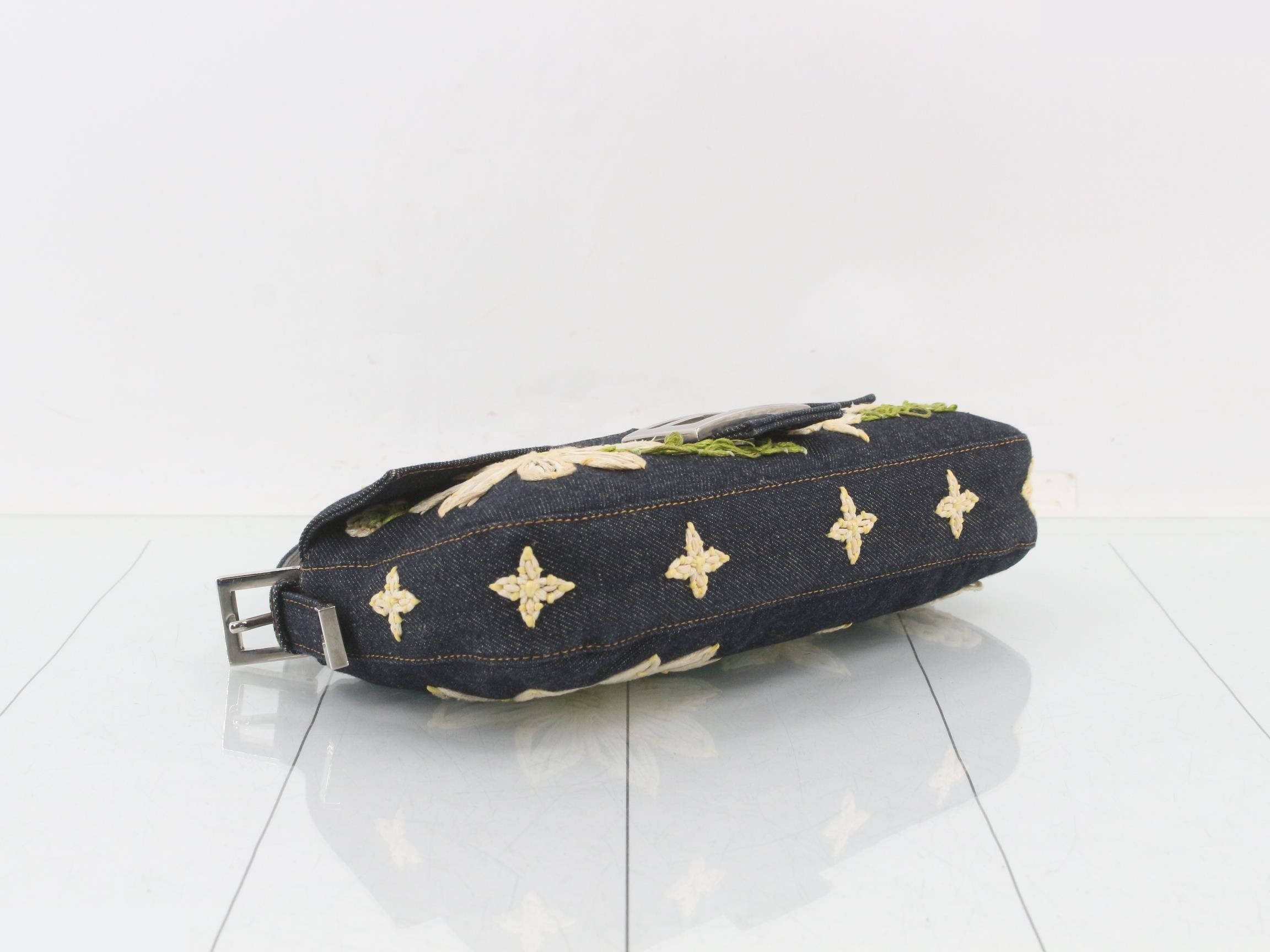 Baguette Shoulder Bag, Denim, Floral Pattern, Navy — view 5