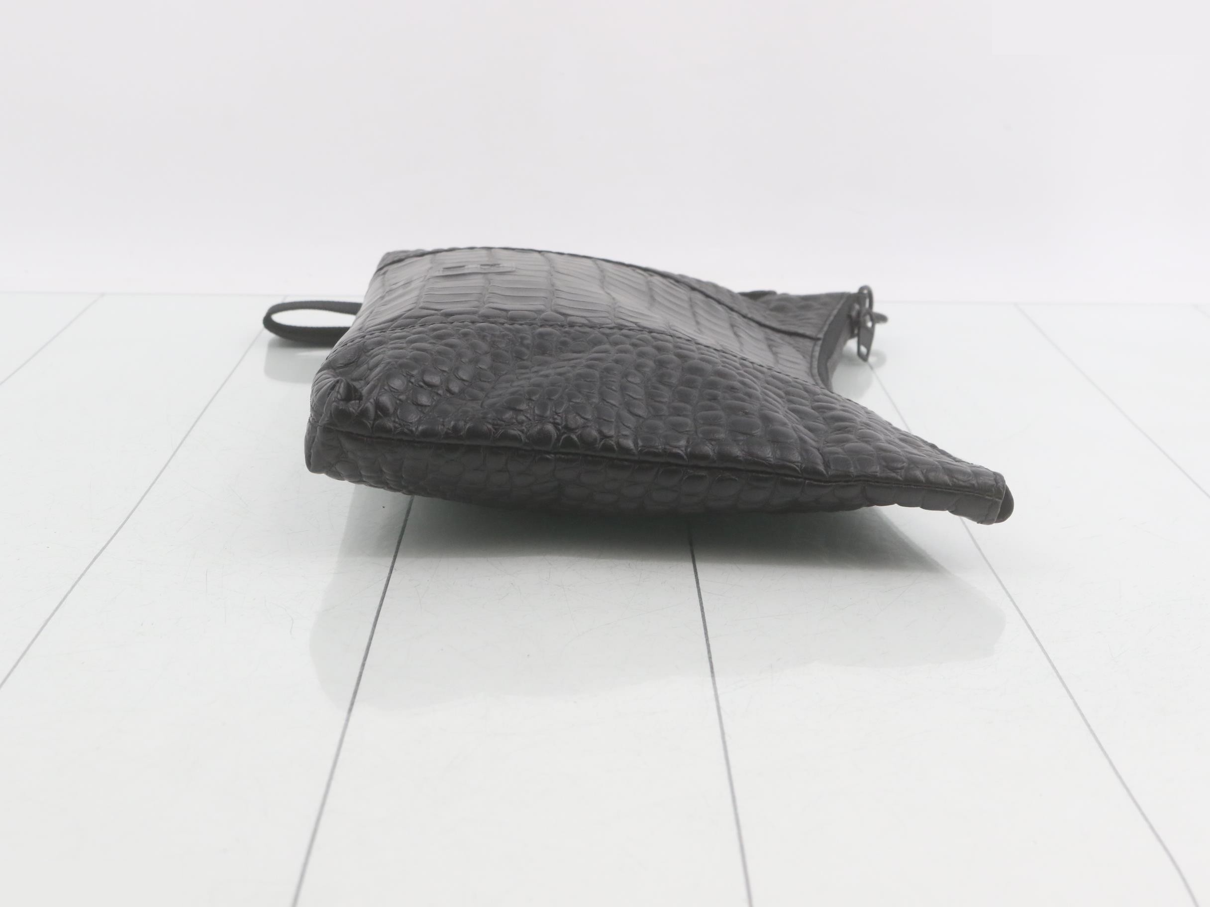 Hourglass Clutch Bag, Leather, Black — view 3