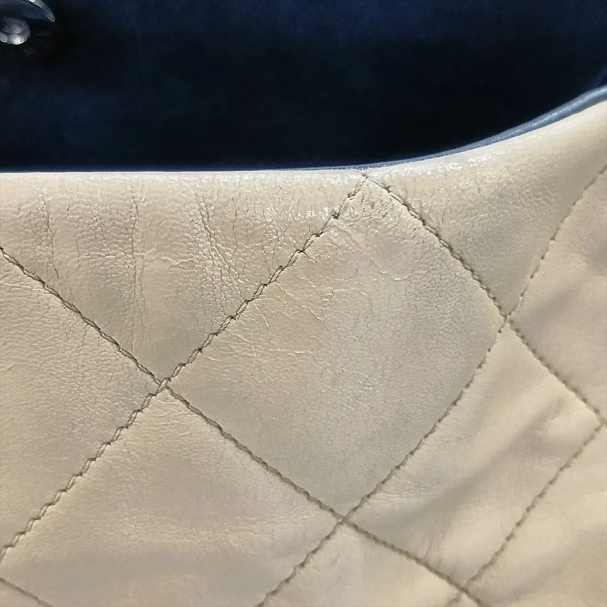 Matelassé Lambskin Chain Tote Bag, Beige x Black, Silver Hardware, Item Number 15254681 (Serial Number in the 15s range) — view 13