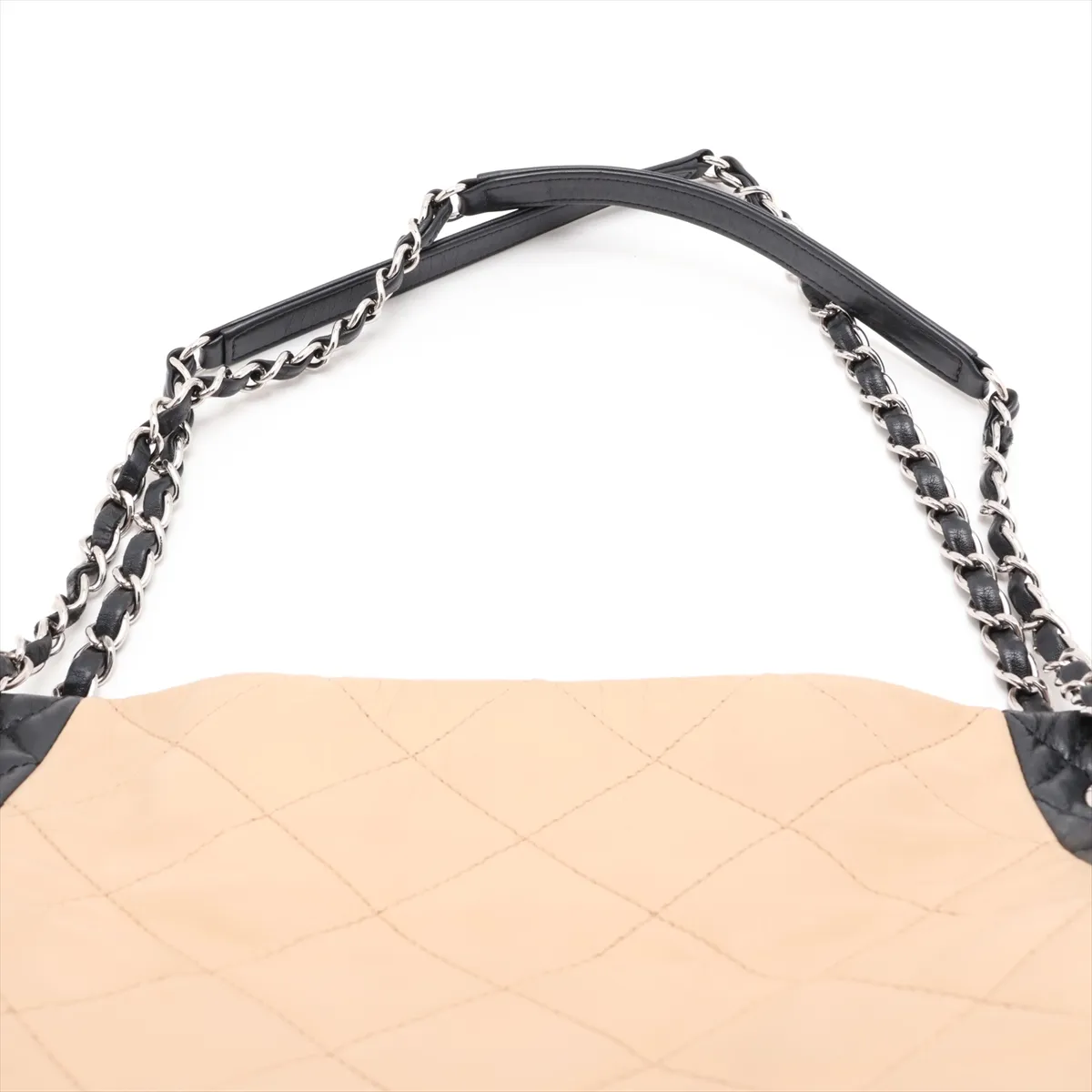 Matelassé Lambskin Chain Tote Bag, Beige x Black, Silver Hardware, Item Number 15254681 (Serial Number in the 15s range) — view 6