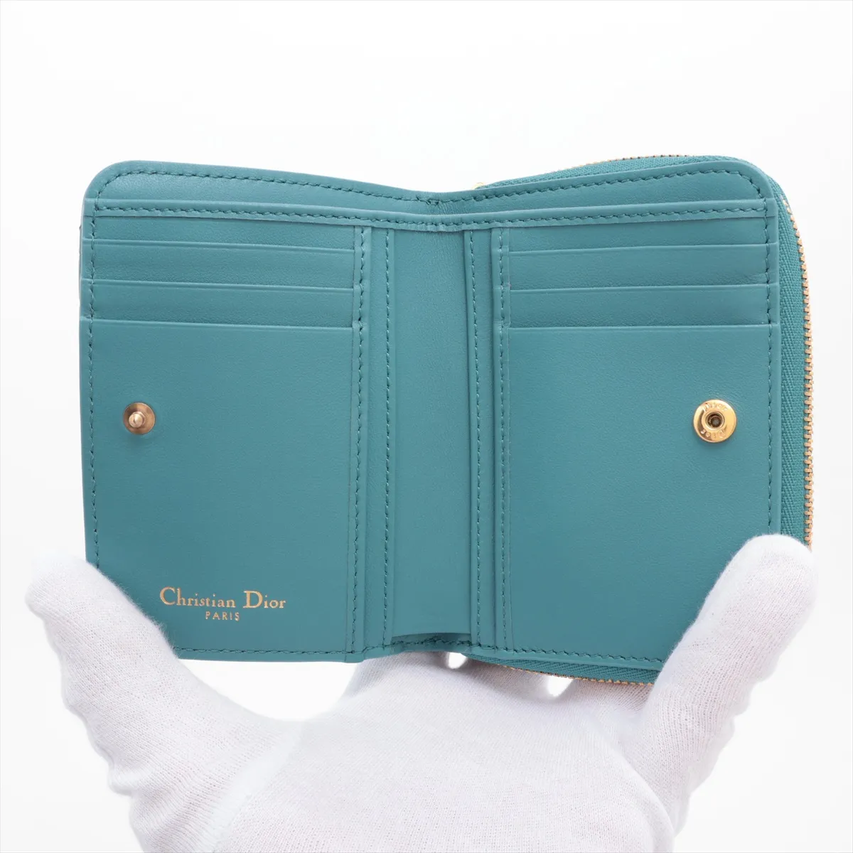 Caro Leather Compact Wallet, Blue — view 3