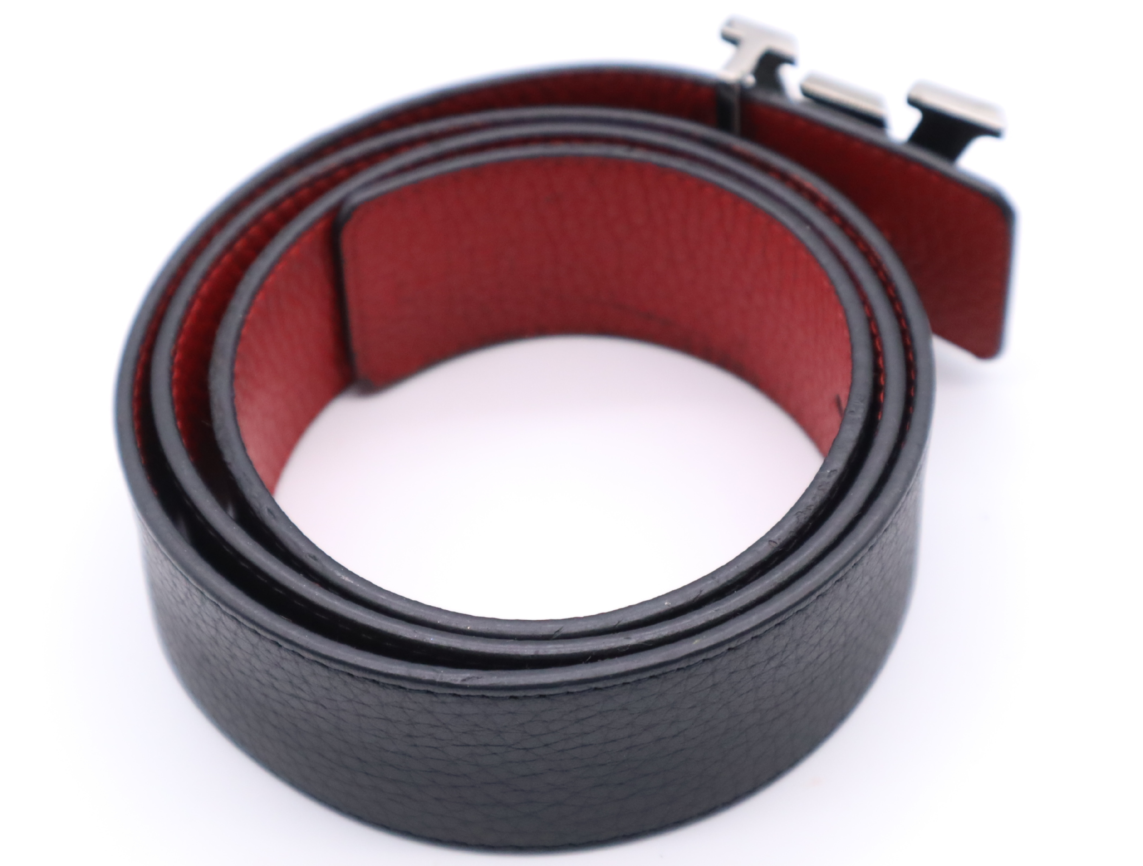 M0076 Leather Reversible Belt Black Red Belt — view 2