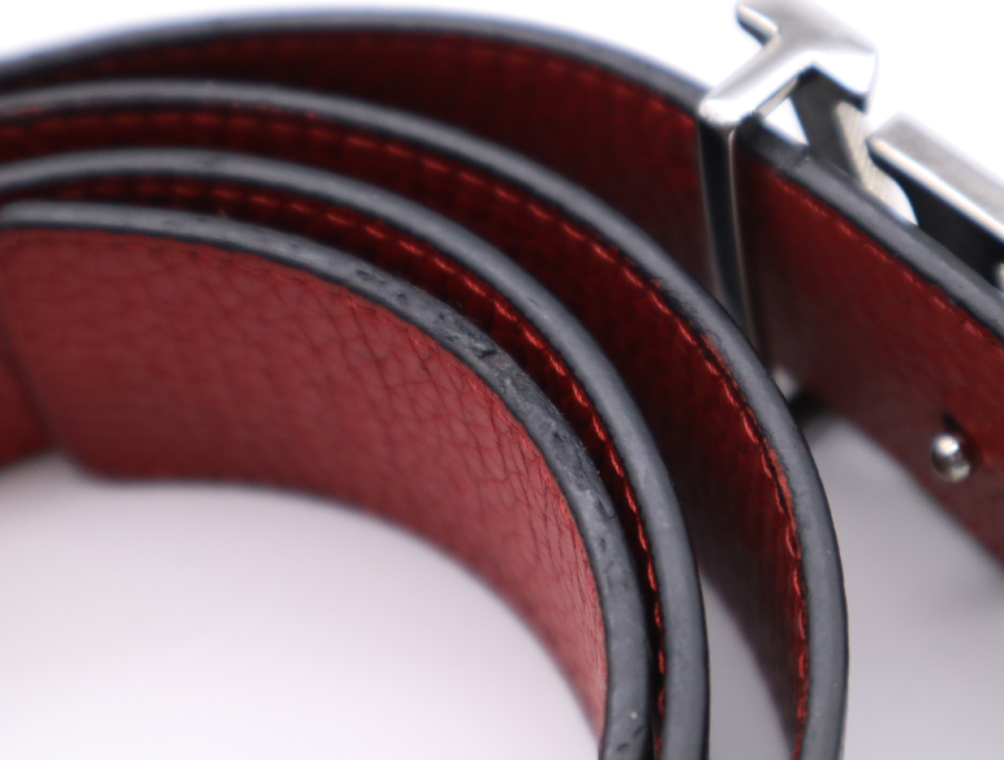 M0076 Leather Reversible Belt Black Red Belt — view 4