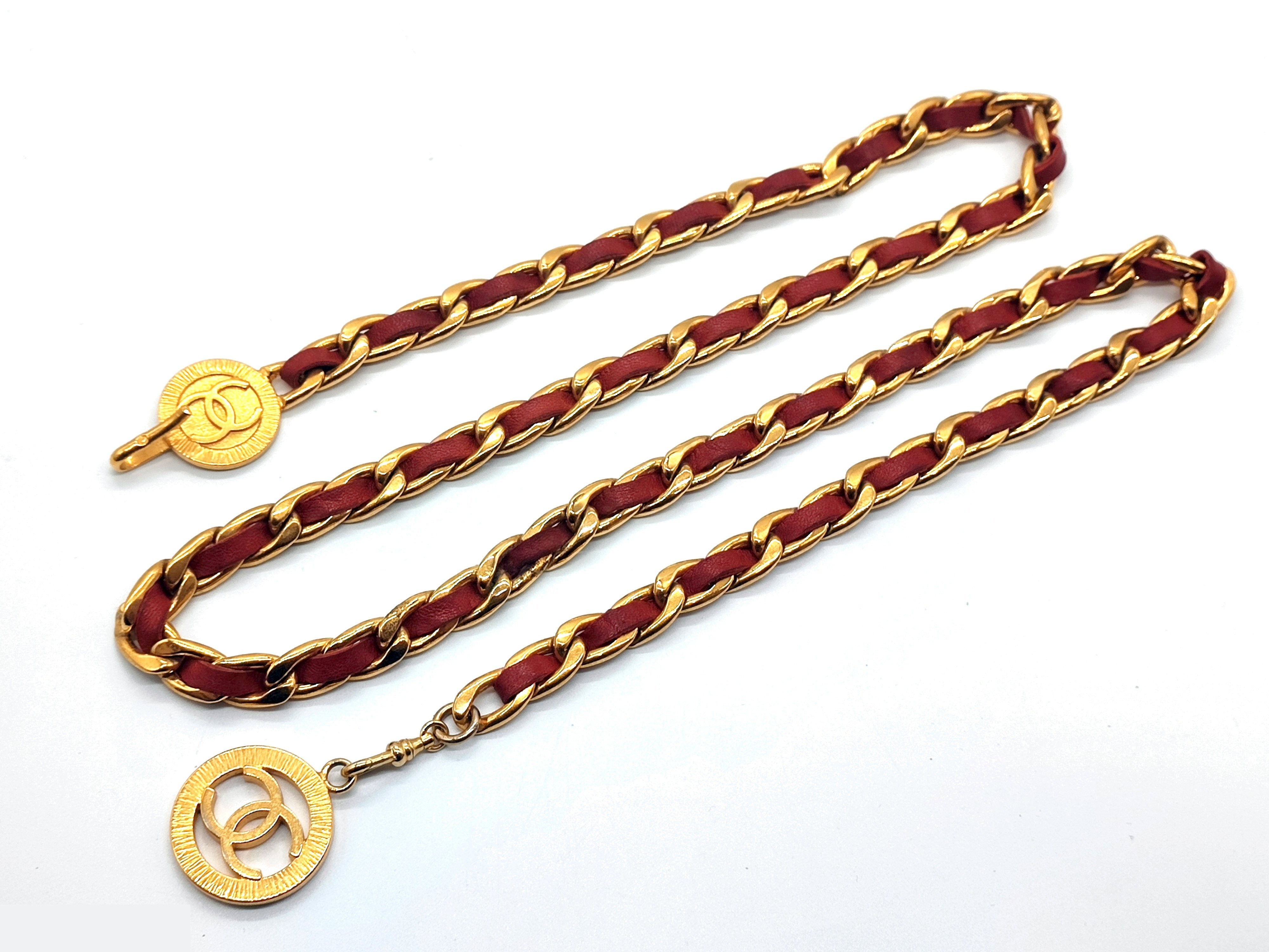 Coco Mark Leather Chain Belt, Total Length Approx. 101cm