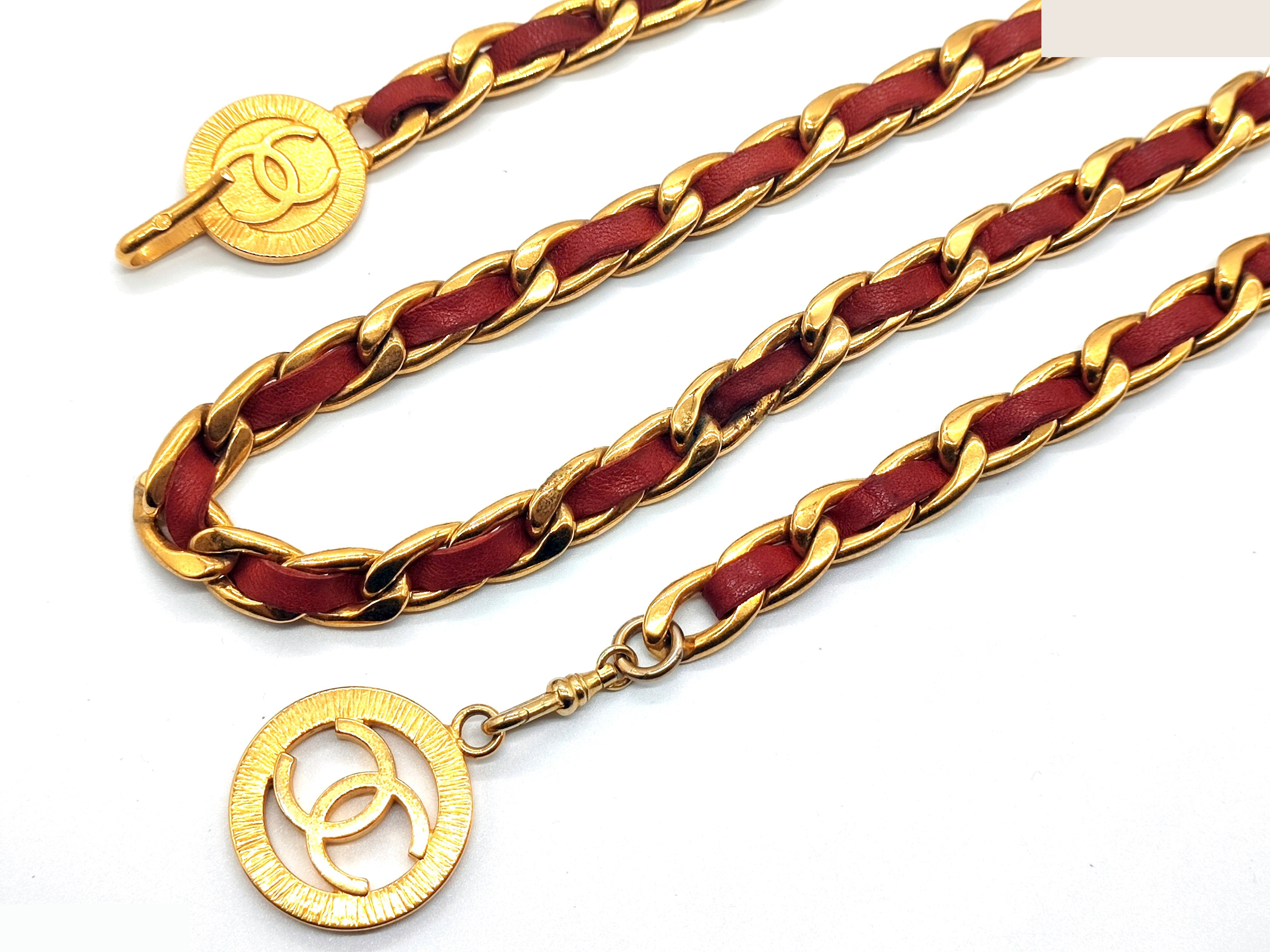 Coco Mark Leather Chain Belt, Total Length Approx. 101cm — view 5