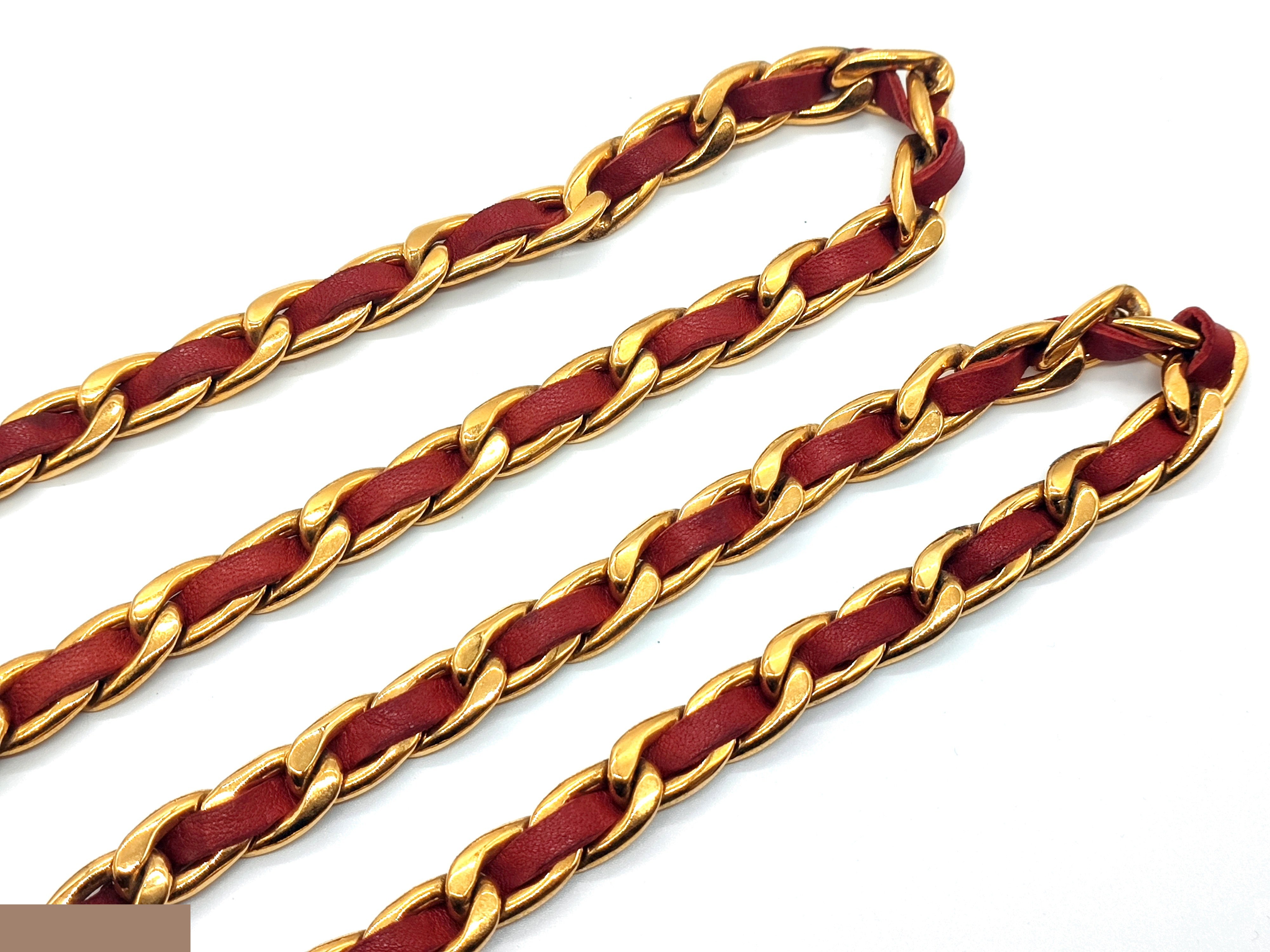Coco Mark Leather Chain Belt, Total Length Approx. 101cm — view 6