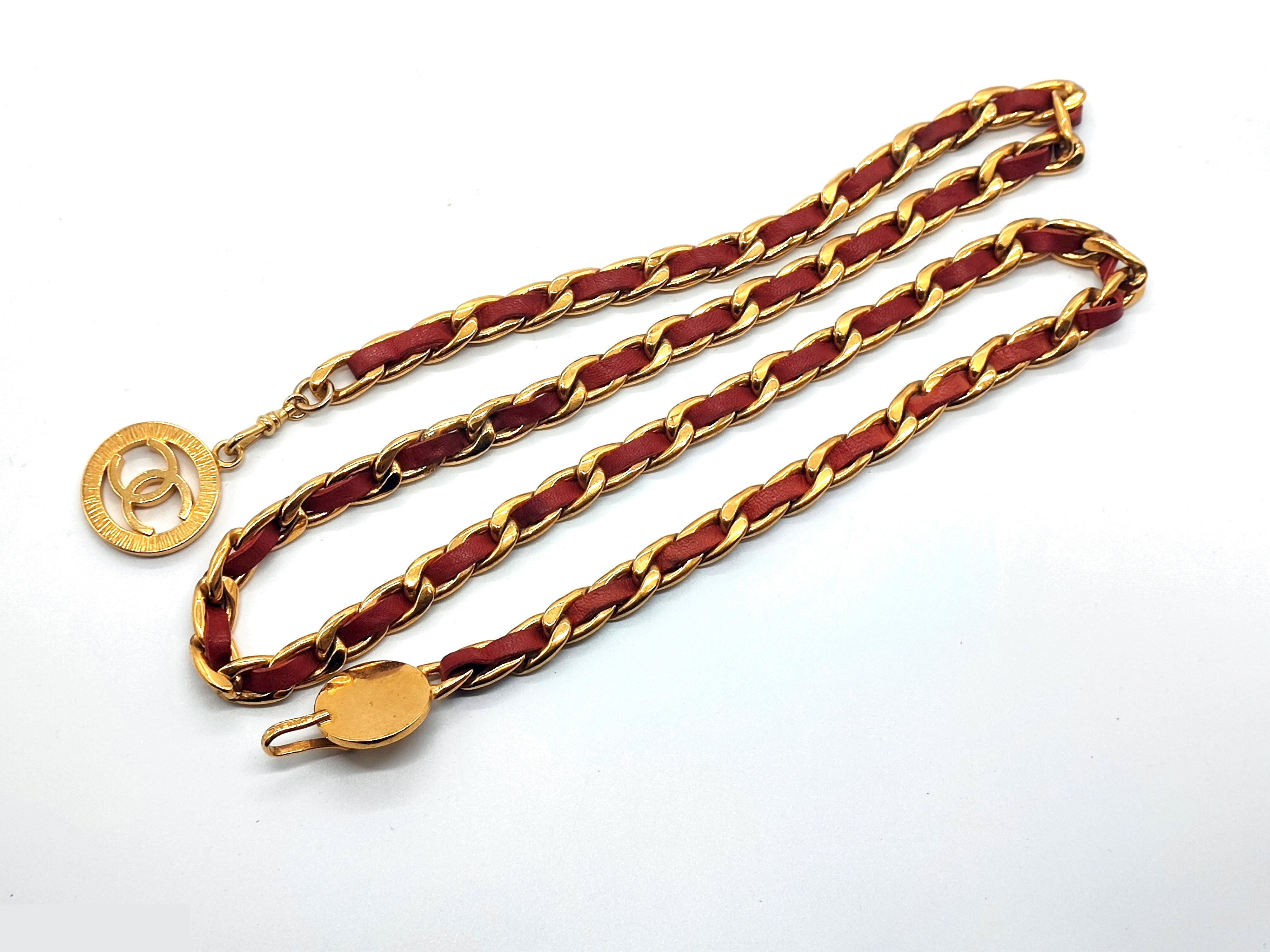 Coco Mark Leather Chain Belt, Total Length Approx. 101cm — view 7