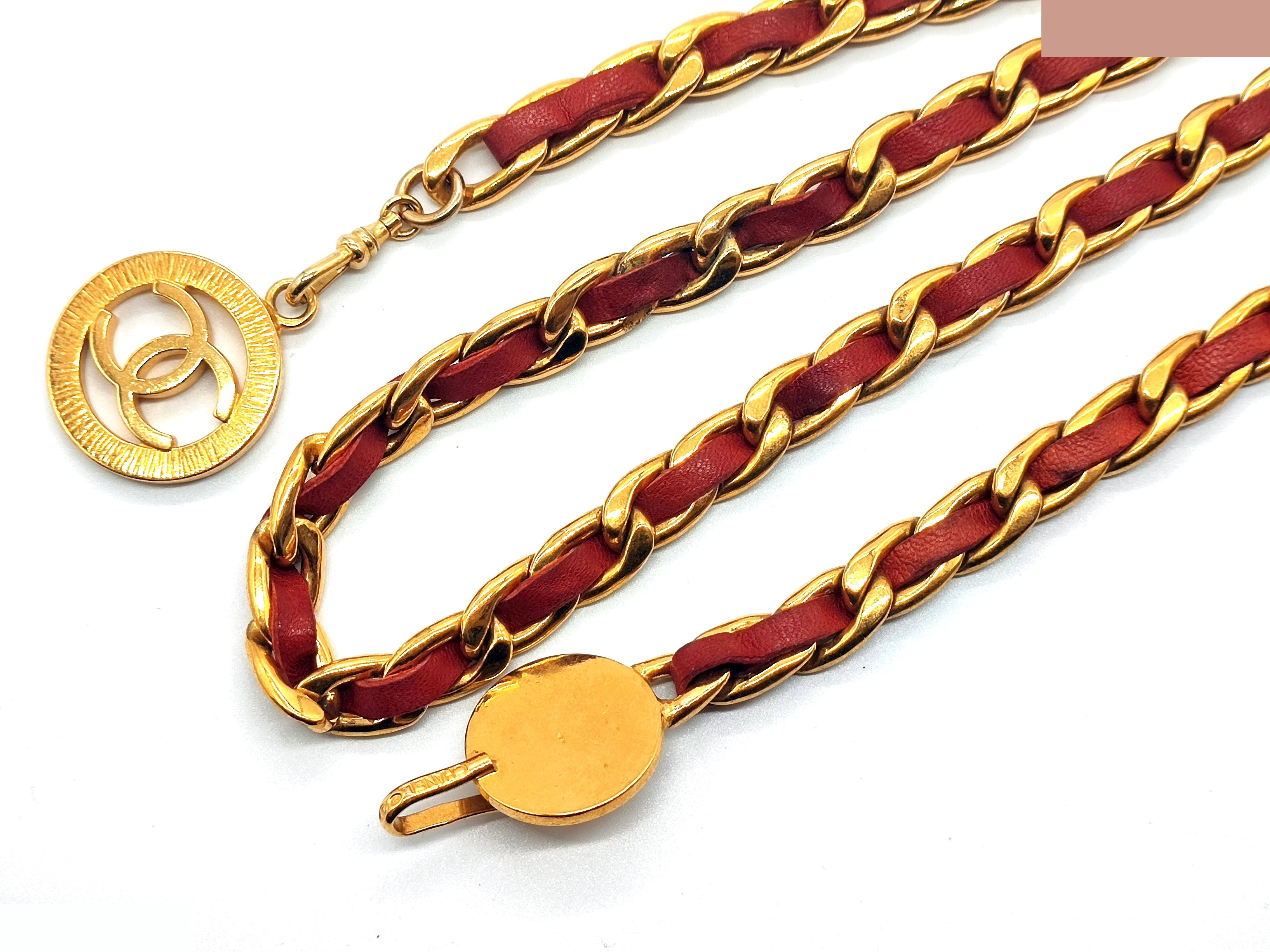 Coco Mark Leather Chain Belt, Total Length Approx. 101cm — view 8
