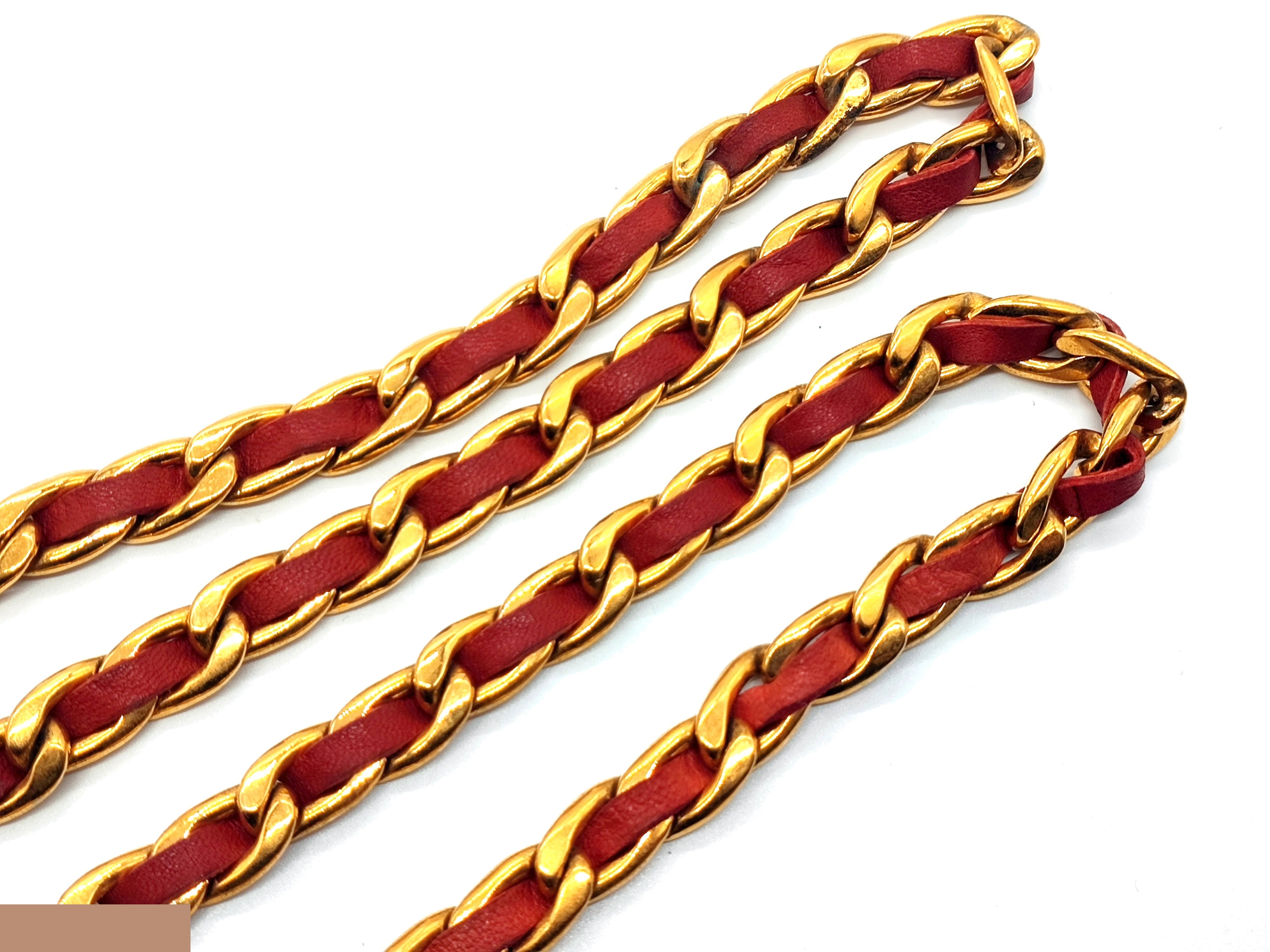 Coco Mark Leather Chain Belt, Total Length Approx. 101cm — view 9