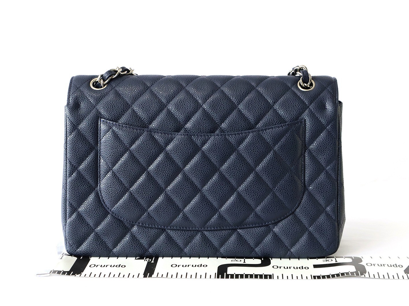 Caviar leather large matelassé bag, size 30, double flap, double chain strap, navy. — view 2