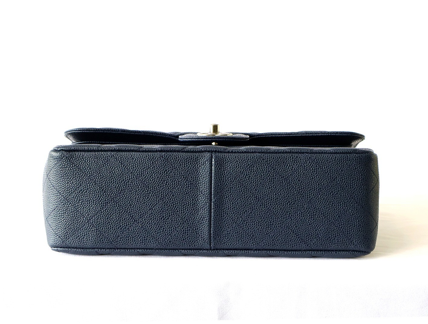 Caviar leather large matelassé bag, size 30, double flap, double chain strap, navy. — view 5
