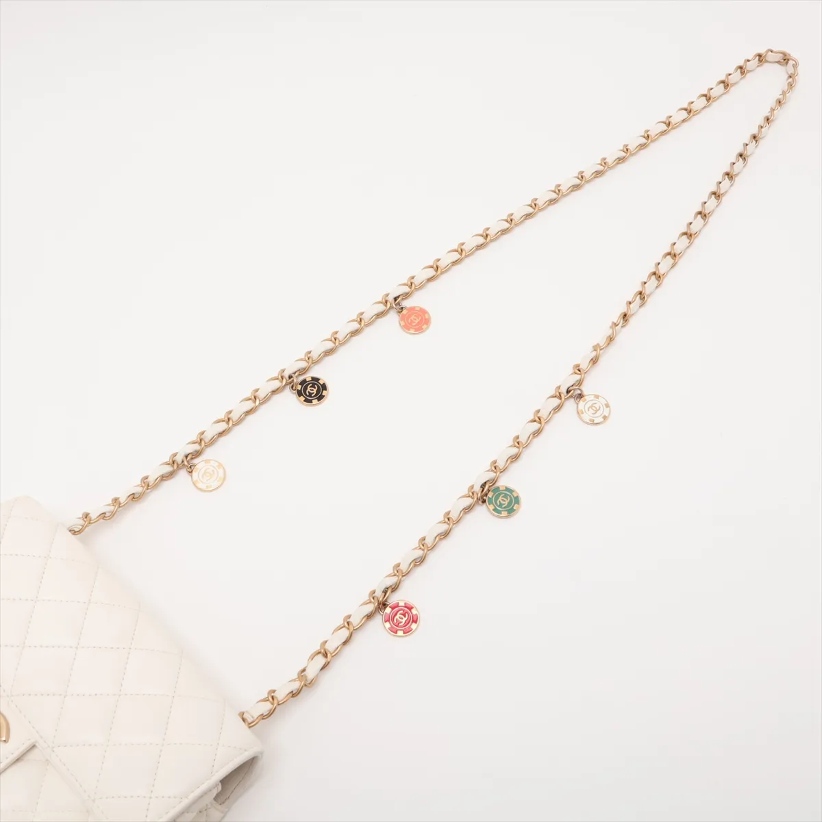 Mini Matelassé Lambskin Single Flap Single Chain Bag Charm White Gold Hardware TU21L9H1 Random Plate — view 5