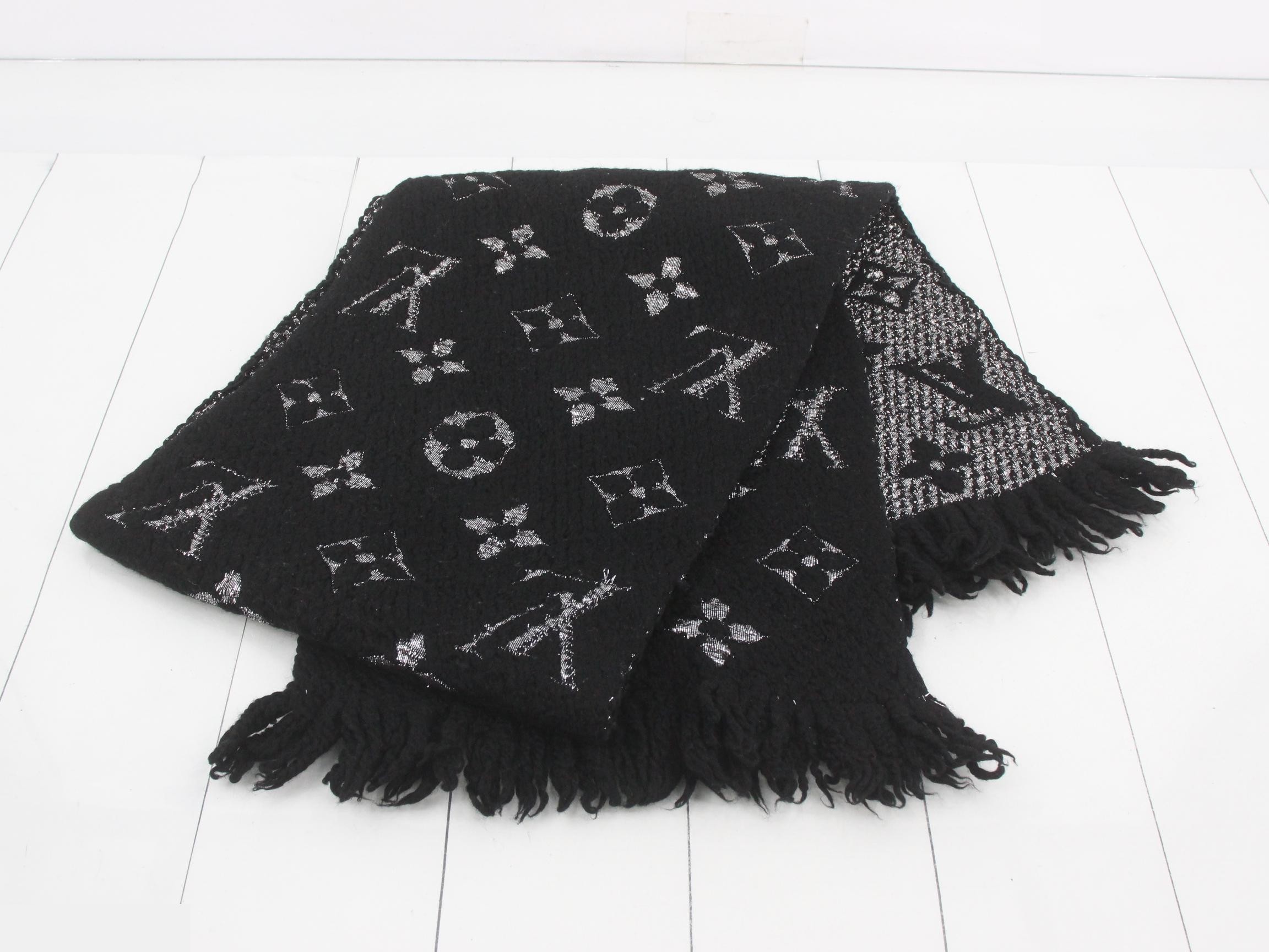 Logo Mania Long Scarf, Domestic Tag Included, Black x Silver — view 3