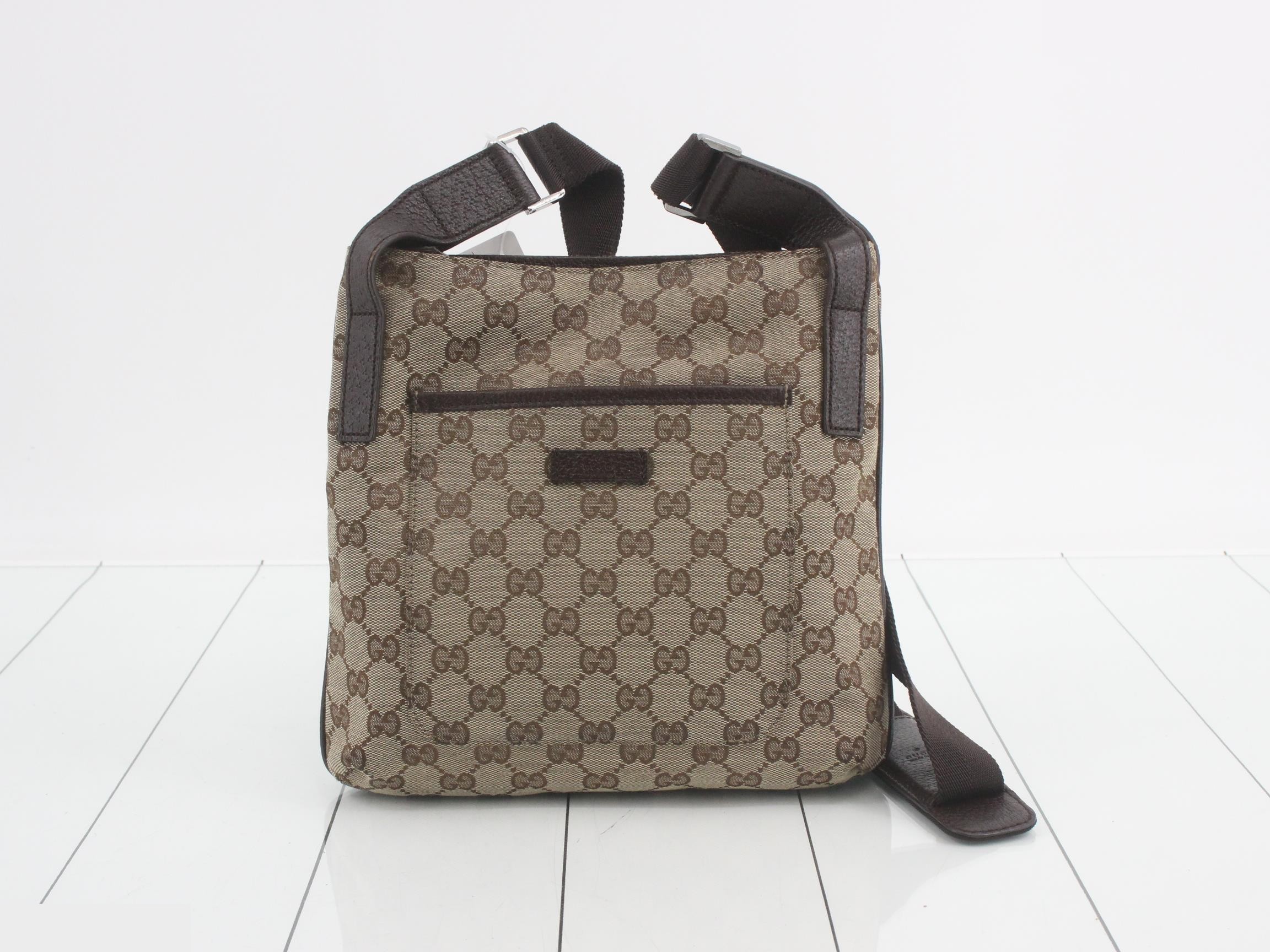 Canvas x Leather Shoulder Bag, Brown, Silver Hardware