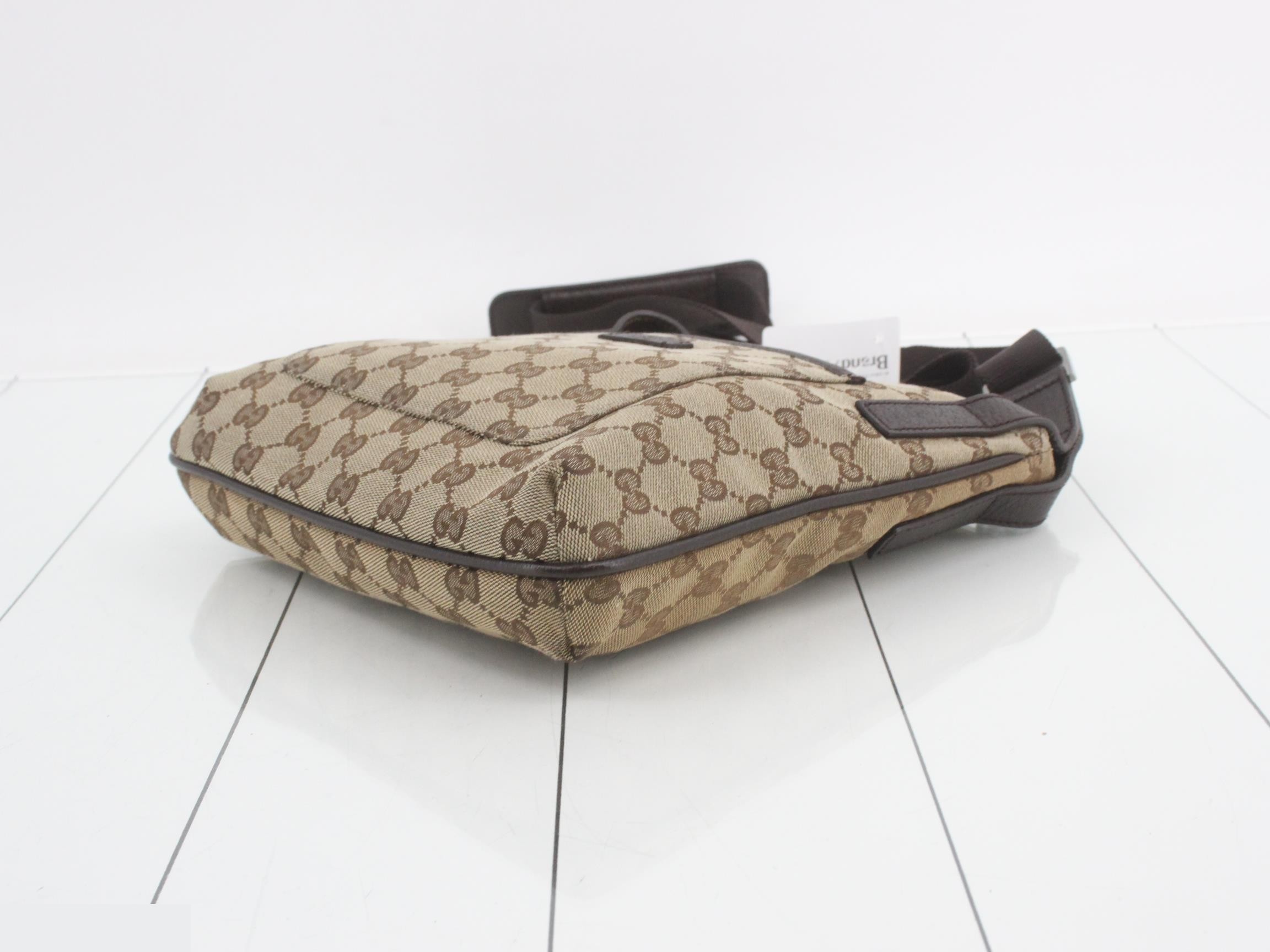 Canvas x Leather Shoulder Bag, Brown, Silver Hardware — view 6