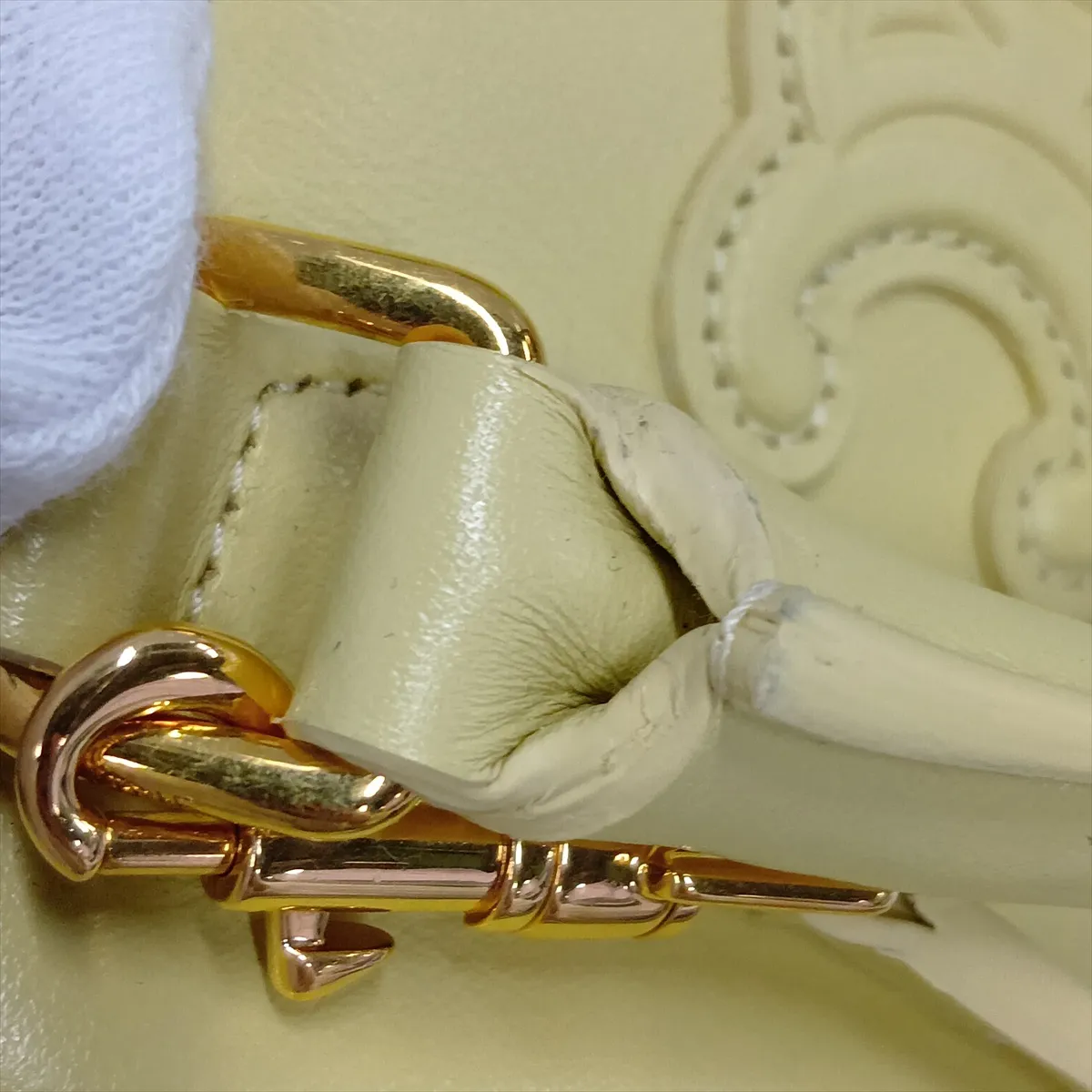 Triomphe Leather 2-Way Handbag, Yellow — view 13