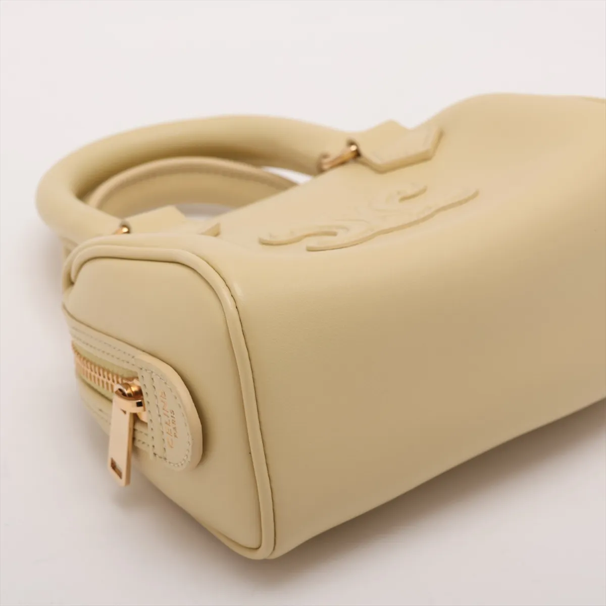 Triomphe Leather 2-Way Handbag, Yellow — view 4