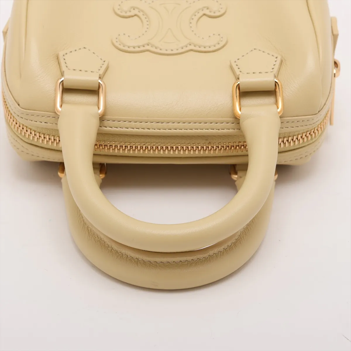 Triomphe Leather 2-Way Handbag, Yellow — view 5