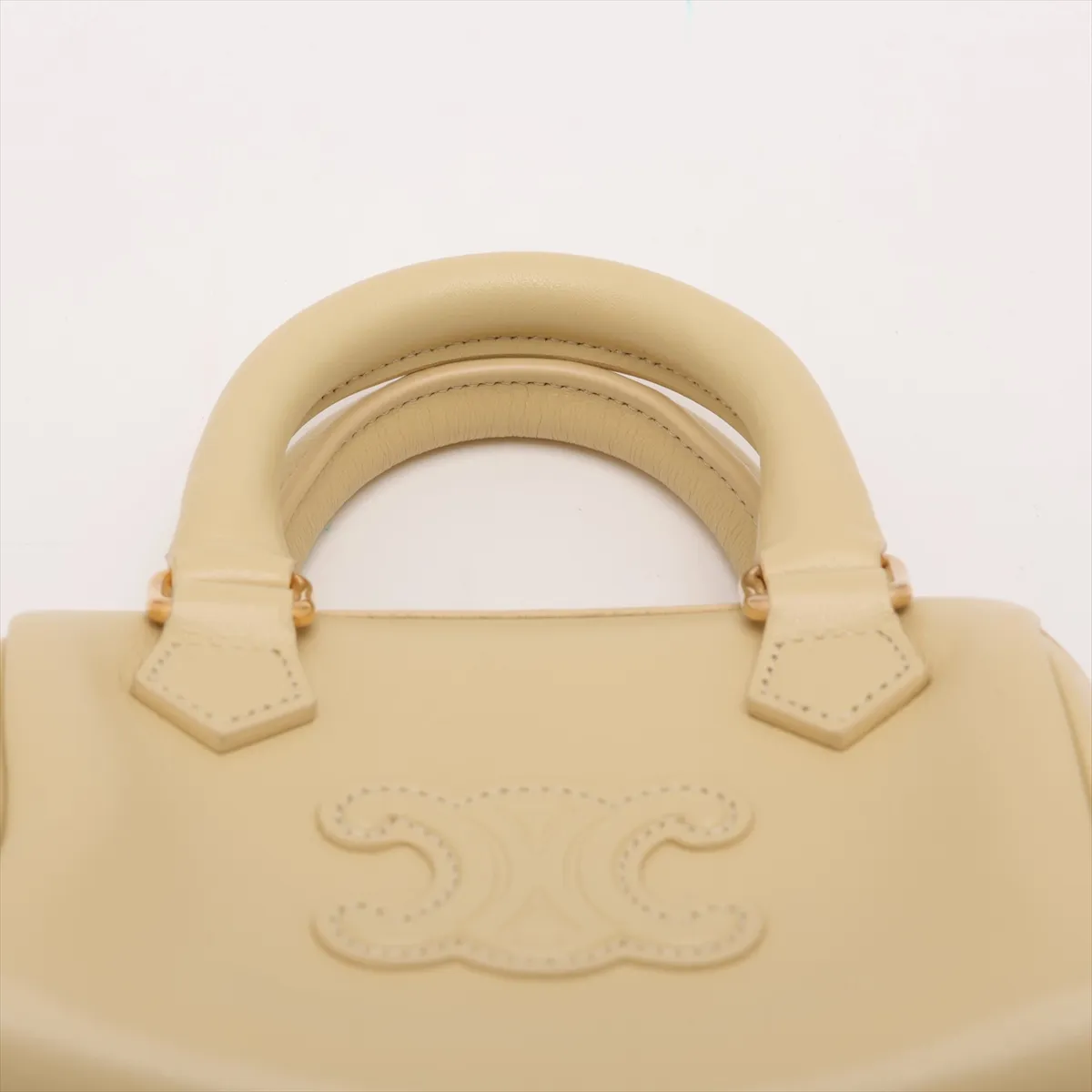 Triomphe Leather 2-Way Handbag, Yellow — view 6