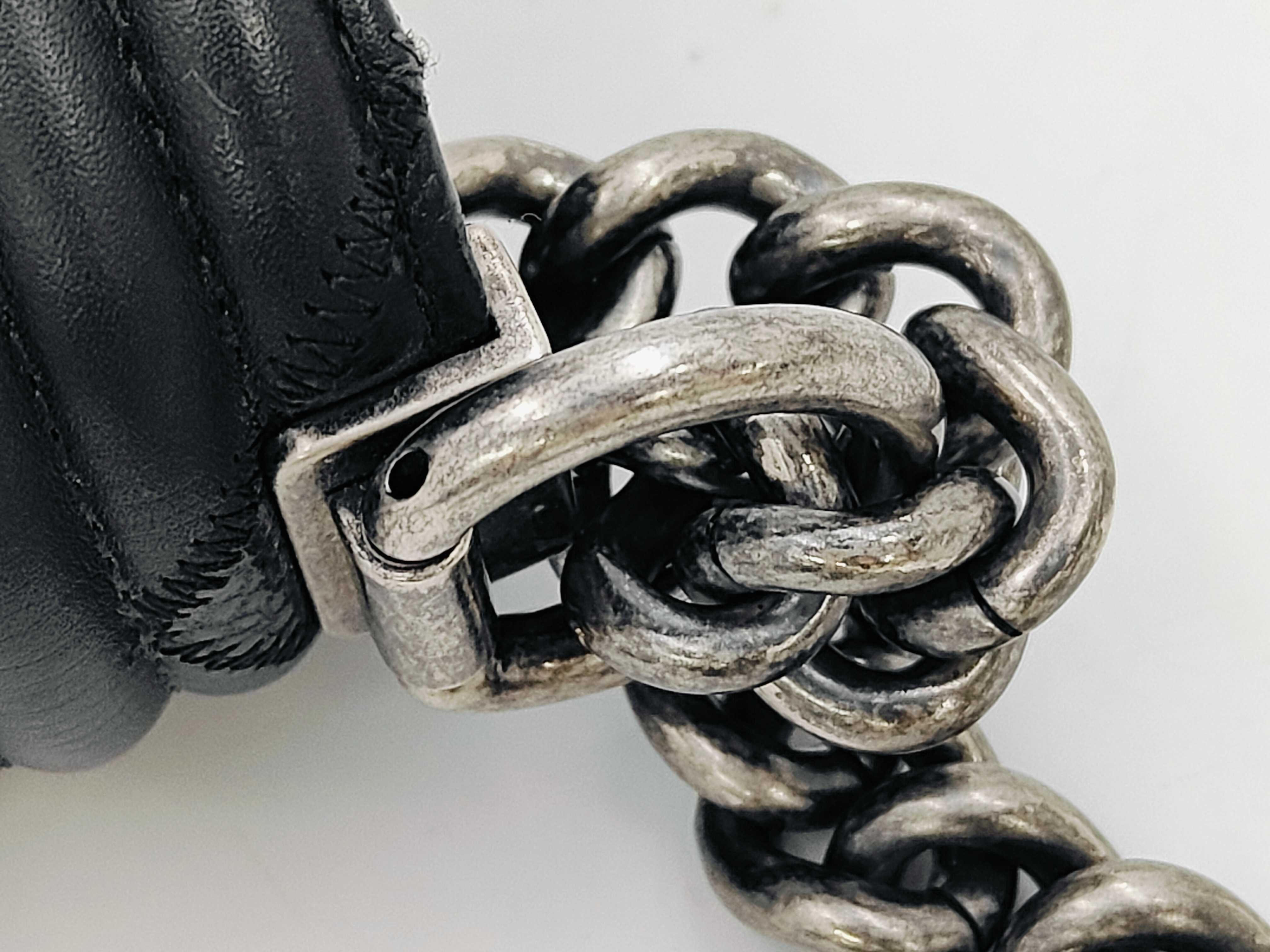 Le Boy Black V-Quilted Enamel x Calfskin Small Antique Silver Hardware Item No. 30 Shoulder Bag with Card — view 6